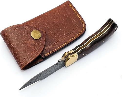 Miniatura 5 de Sky Knives Cuchillos de caza plegables hechos a mano de acero de Damasco de 6.5 pulgadas para hombres, navaja de bolsillo para acampar,