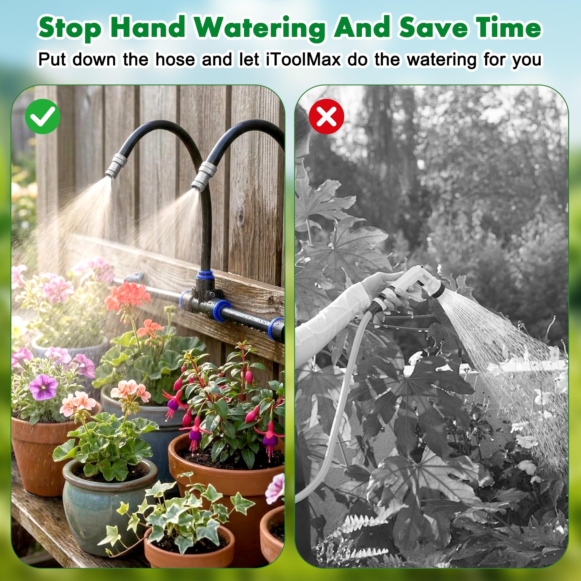 Sistema di irrigazione a goccia regolabile a 360°, sistema di irrigazione da giardino con 15 ugelli, irrigatore d'acqua per giardino, cortile, prato, serra, piante, sistema di nebulizzazione