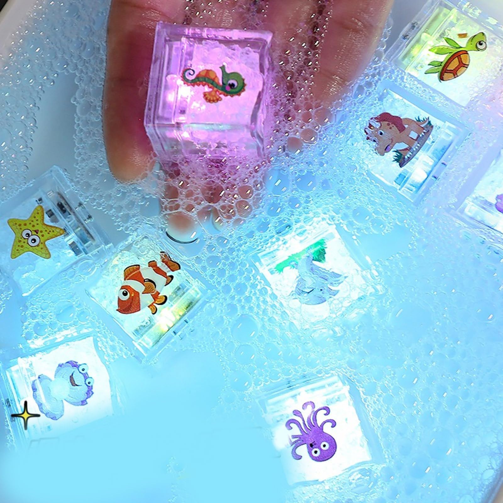 12PCS LED Glowing Ice Cubes Block for Bath Fun Cartoon Theme Light Up Toy Cube Family Holiday Activity Bath Tub Light Up Ice Cubes — view 7