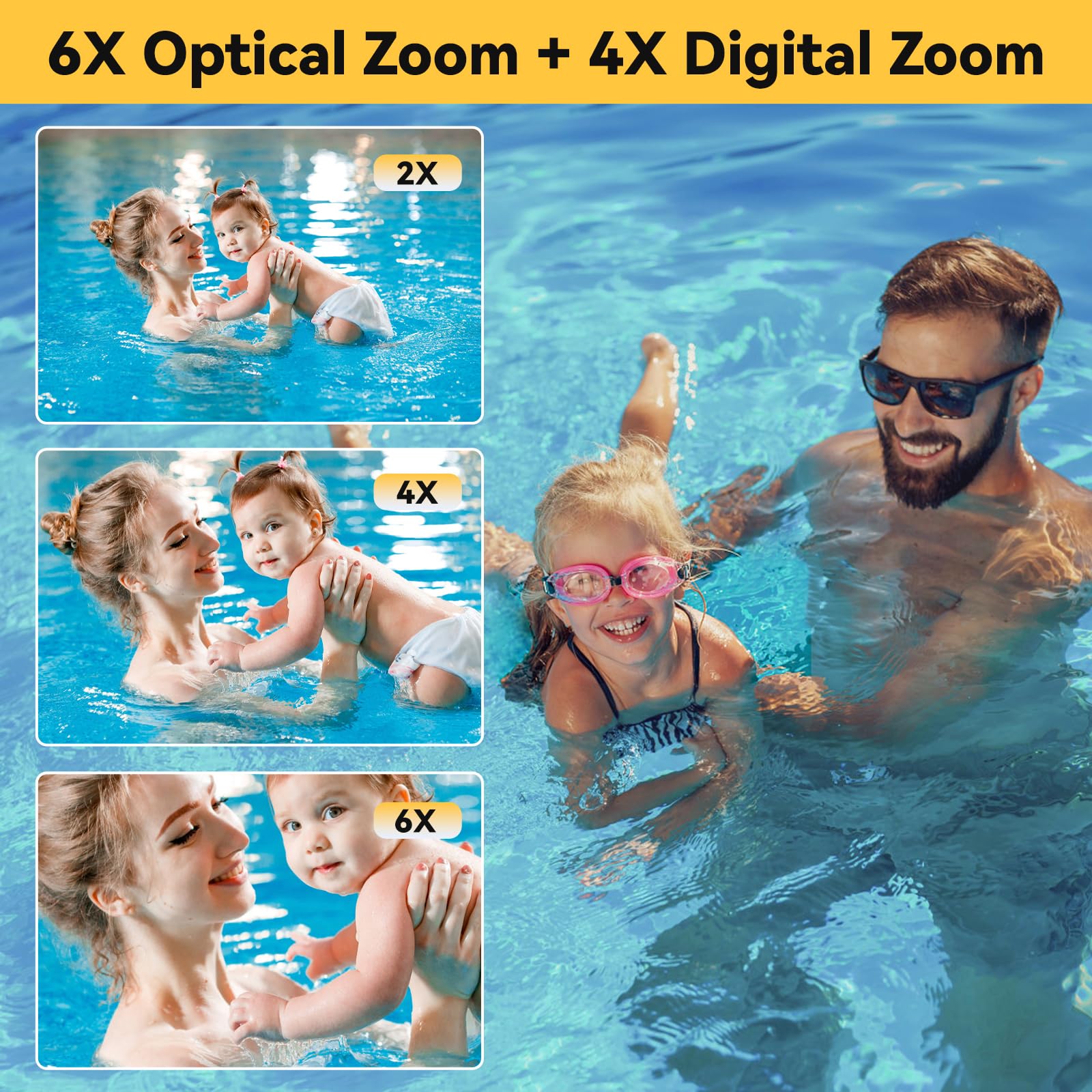 Amazon | 水中カメラ、2.7K 56MP 33フィート防水デジタルカメラ。6倍