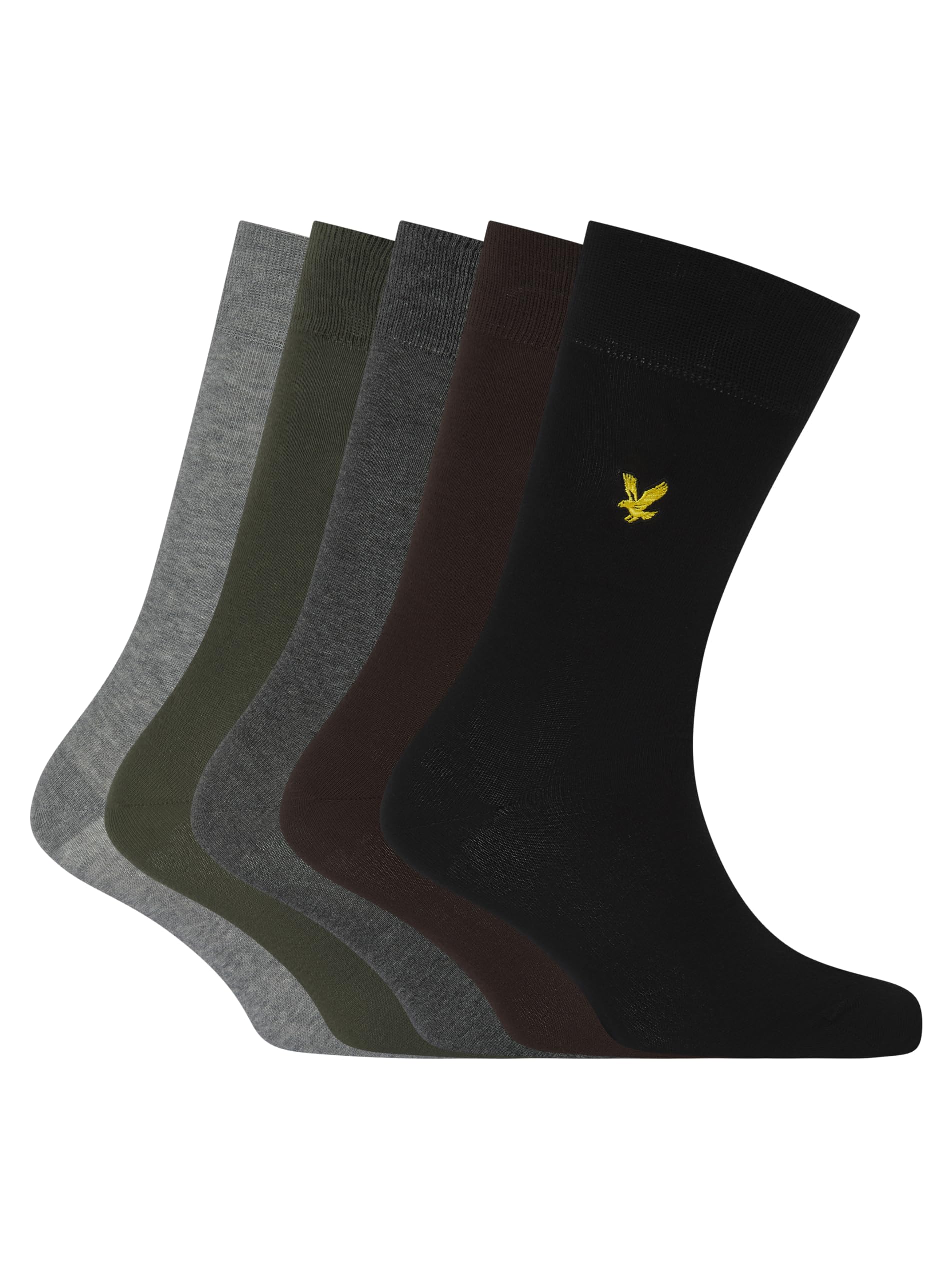 Lyle & Scott Men's Black/Grey Marl/Beetle/Chocolate ’S Liam Premium Dress Socks 5 Pack – With Embroidered Golden Eagle Logo Uk 7-11 (Uk, Alpha, One Size, Regular, Regular, )