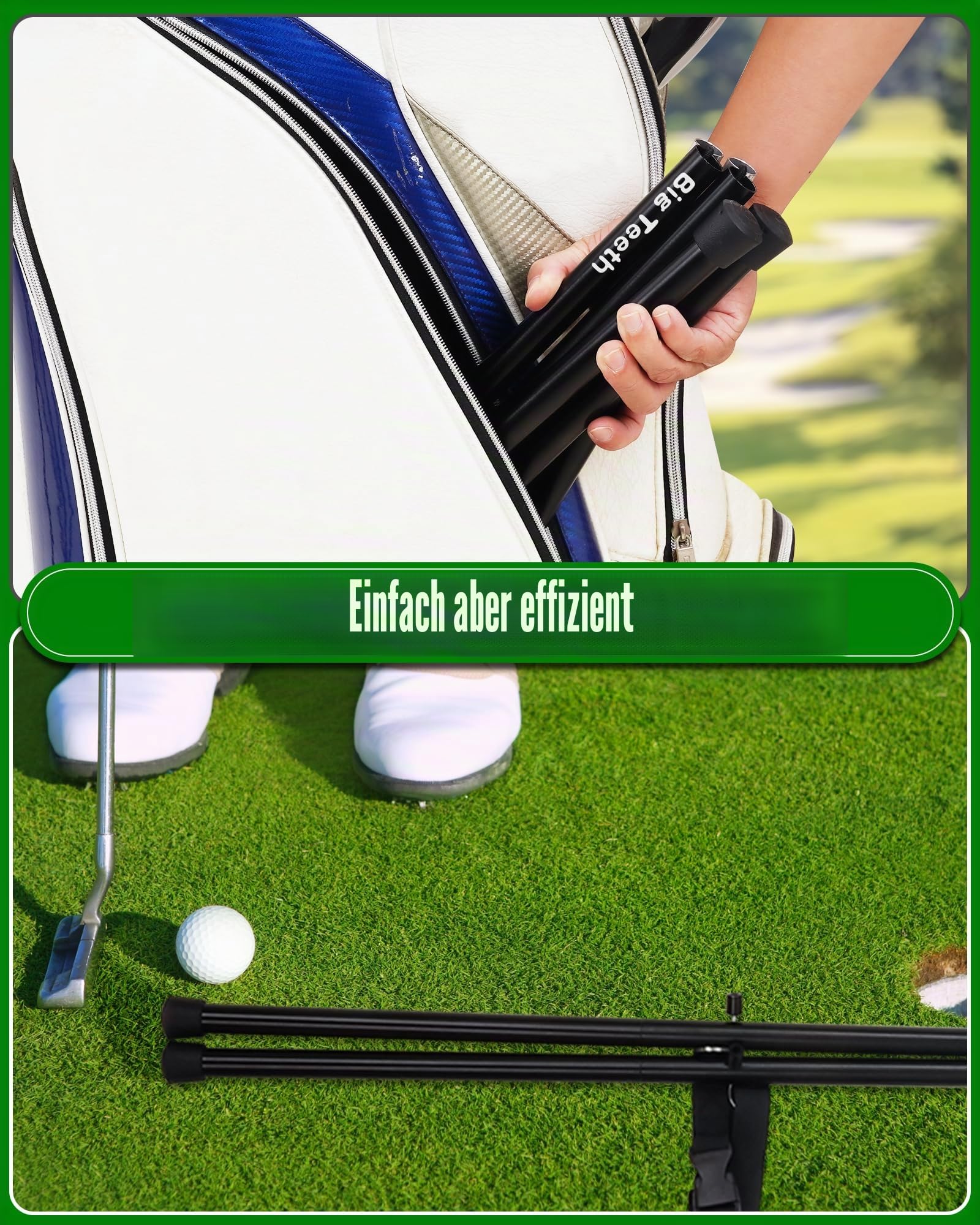 Golftaschenständer Befestigung für Einkaufswagen/Sonntag/Tragetaschen, leicht, aktualisiert, zusammenklappbar, tragbares Zubehör, faltbare Beine, schwarz
