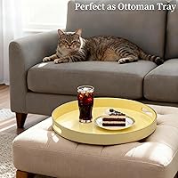 Vista 3 de Zosenley Bandeja decorativa, bandeja redonda de plástico con asas, moderna bandeja de tocador y bandeja para servir otomana, mesa auxiliar, cocina