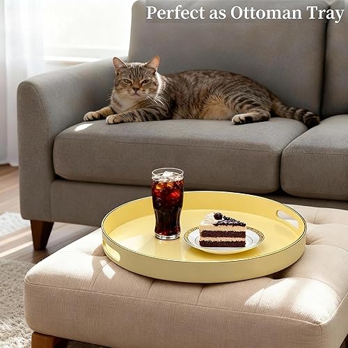 Miniatura 3 de Zosenley Bandeja decorativa, bandeja redonda de plástico con asas, moderna bandeja de tocador y bandeja para servir otomana, mesa auxiliar, cocina y