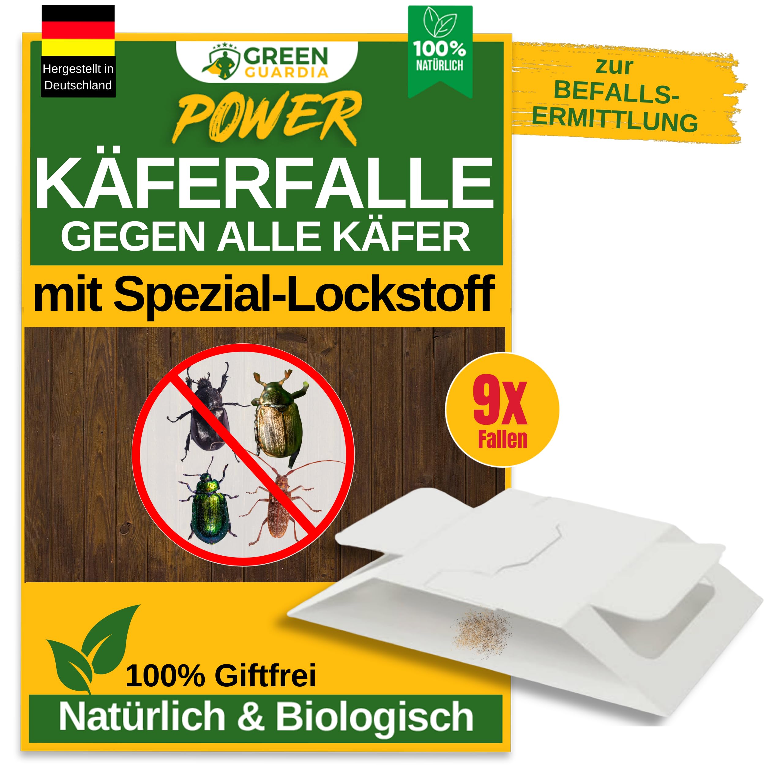 Käfer Falle mit Spezial-Lockstoff - 9X Käfer Fallen - umweltfreundlich alle Käfer bekämpfen, Chemiefreie Falle mit starker Klebefläche, giftfrei & geruchsneutral