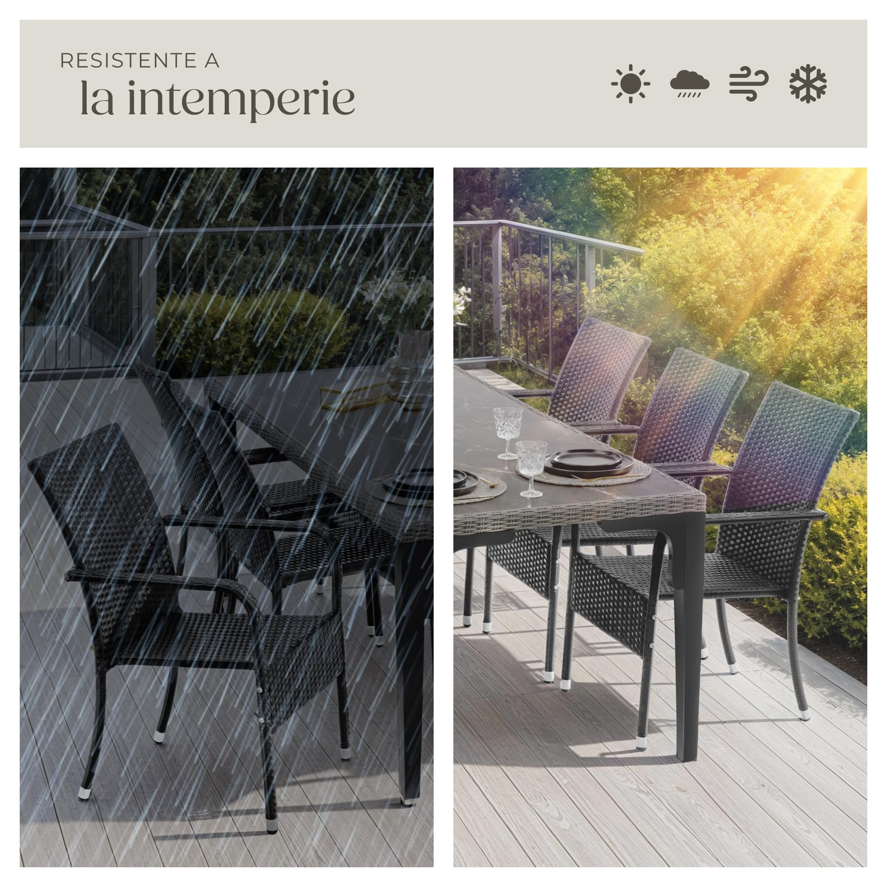 tectake® Silla de Jardín de Ratán y Acero Apilable, Muebles Jardín Exterior Resistentes a la Intemperie, Silla Conjunto Jardín Exterior, Sillas Terraza o Patio, Fácil Montaje, Max. 120 kg - 2 Sillas