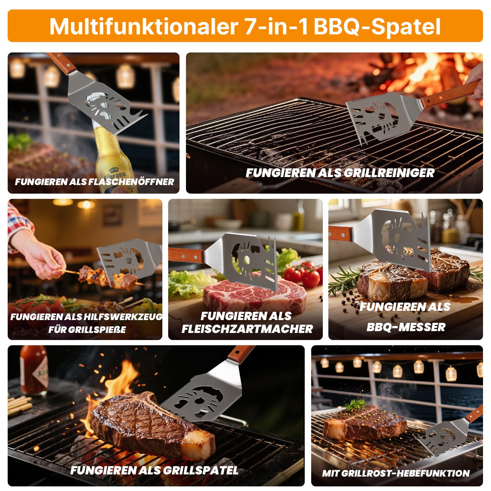 3-teiliges Grillbesteck-Set. Extra Langes Grillwerkzeug, Grillzubehör Männer Geschenk, Grillzubehör mit Grillzange, Grillwender, Fleischgabel Extra-Langen Holzgriffen,Grill Geschenke für Männer