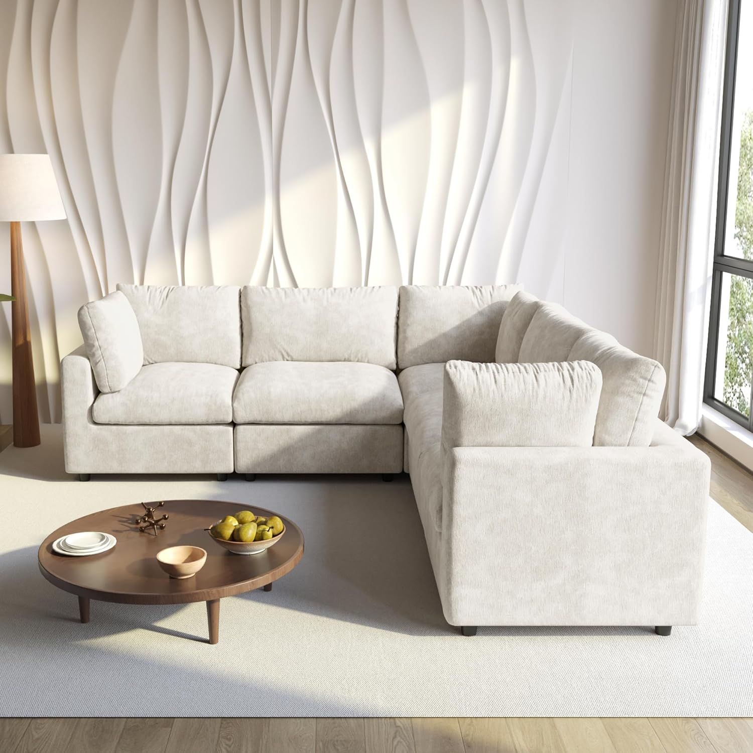 WJShome Cloud Couch Modular Sectional Sofa,100.5" V Shaped Couch, Convertible Wide Seater, 5 Seater for Living Room Set,Covers Washable&Replaceable,Beige