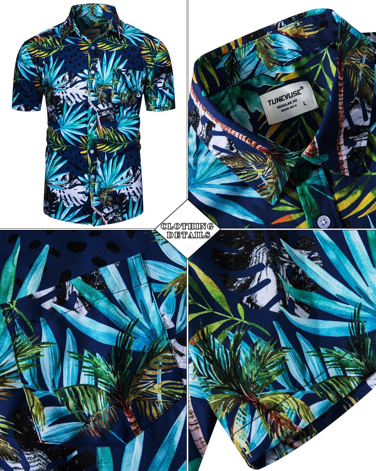 TUNEVUSE Mens Hawaiian Shirts and Shorts Set 2 Pieces Beach Outfits Flower Print Summer Tropical Suit with Bucket Hats - Image 3