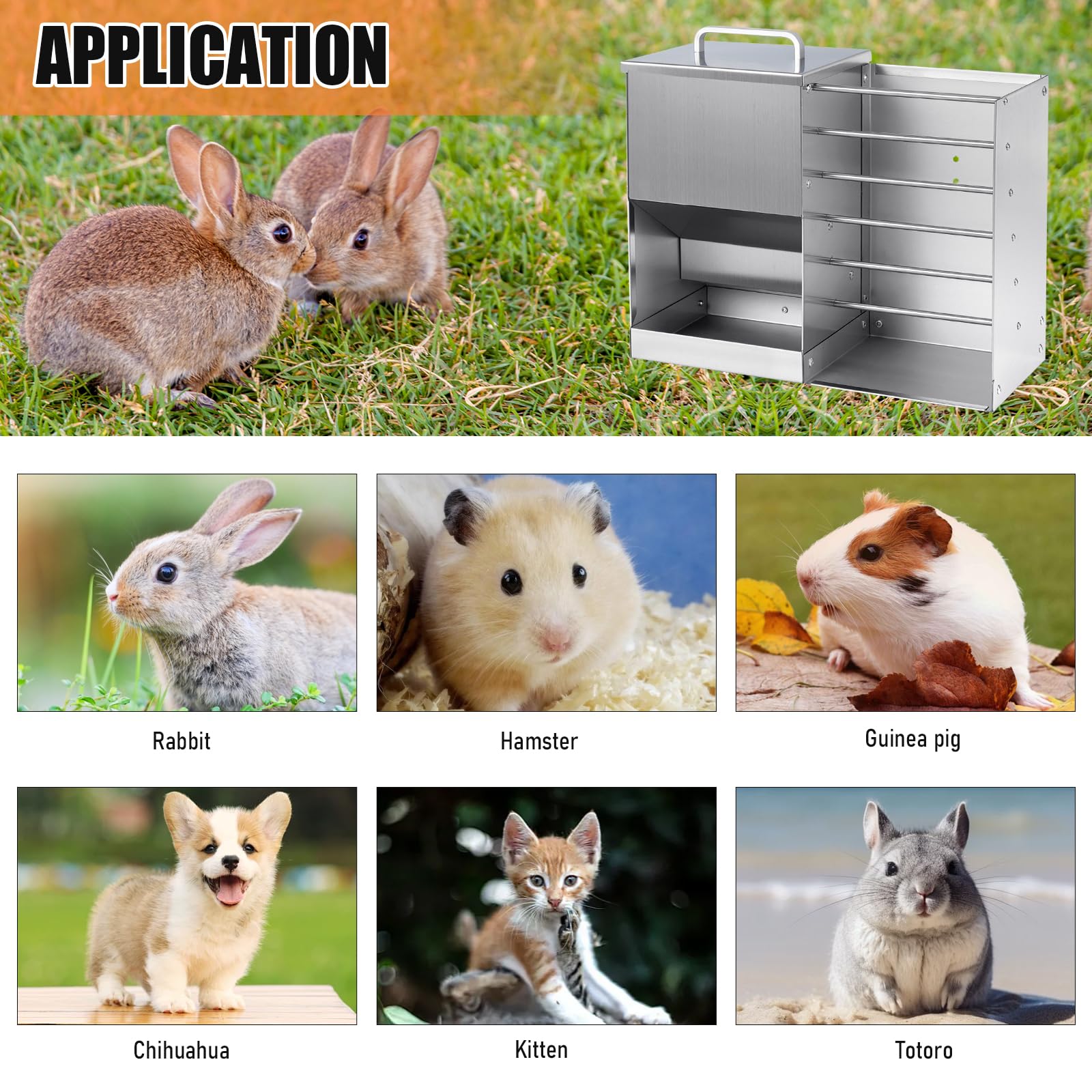 Mangeoire Automatique pour Lapin 2 en 1 avec Bouteille d'Eau 5L Distributeur Acier Inoxydable