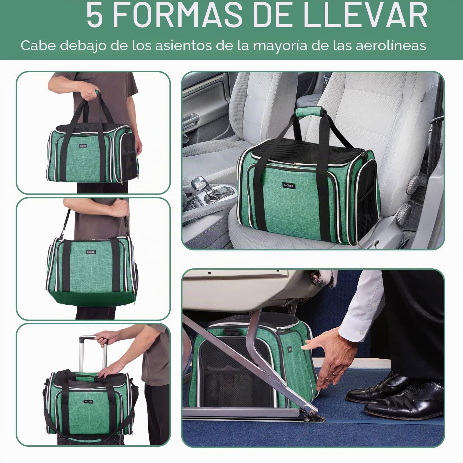 BAGLHER Bolsa transportadora para Gatos, aprobada por aerolíneas, transportador de Mascotas de Lado Suave, 5 Lados, Puertas Abiertas, 3 Lados, expandible, Plegable, con Almohadilla de Forro Polar