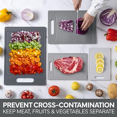 Vista 14 de COOK WITH COLOR Juego de tablas de cortar antideslizantes, esenciales de cocina con mango de fácil agarre para carne, verduras y frutas, 3 tablas