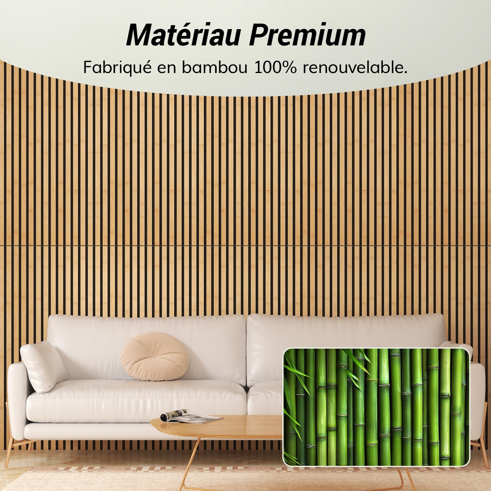 TONOR Lot de 4 Panneau Acoustique en Bambou Pour Murs, 110x52x1,7cm Panneaux Insonorisants à Lattes EntièRement Autocollants, Panneaux Insonorisants pour Murs TV, DéCoration IntéRieure, Maison, Portes