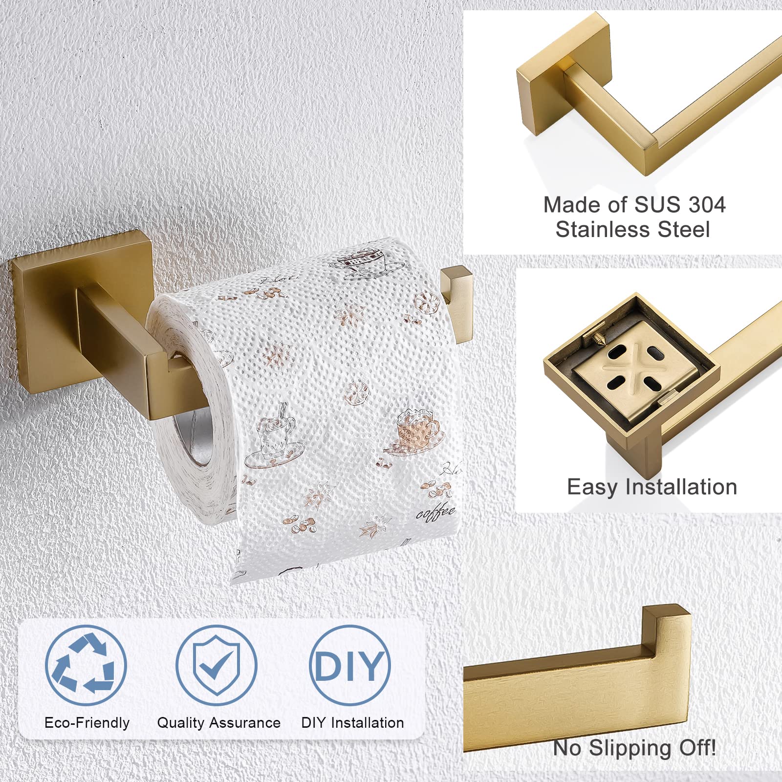 TQKAG Brushed Gold Toilet Paper Holder Wall Mount Roll Holder for Bathroom — Amazon image 3