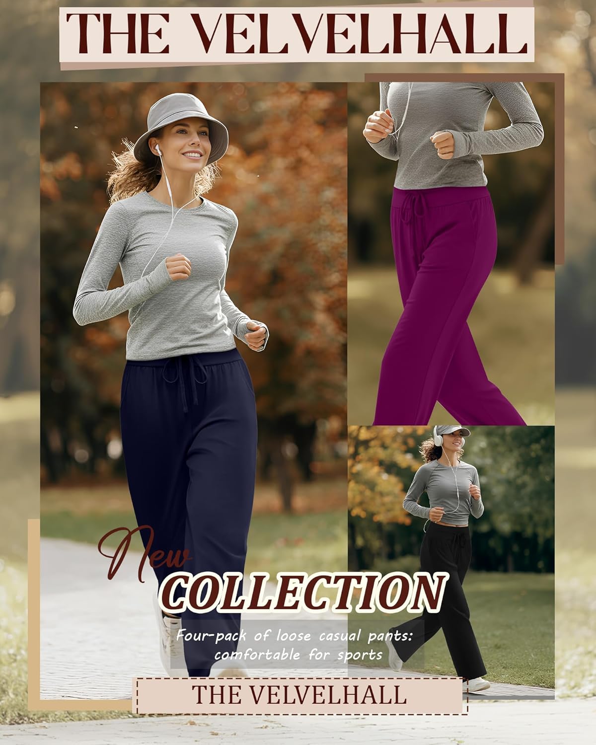 4 Pack Women's Lounge Pants, Drawstring Wide Leg Yoga Pants Sweatpants with Pockets Running Workout Legging - Image 2