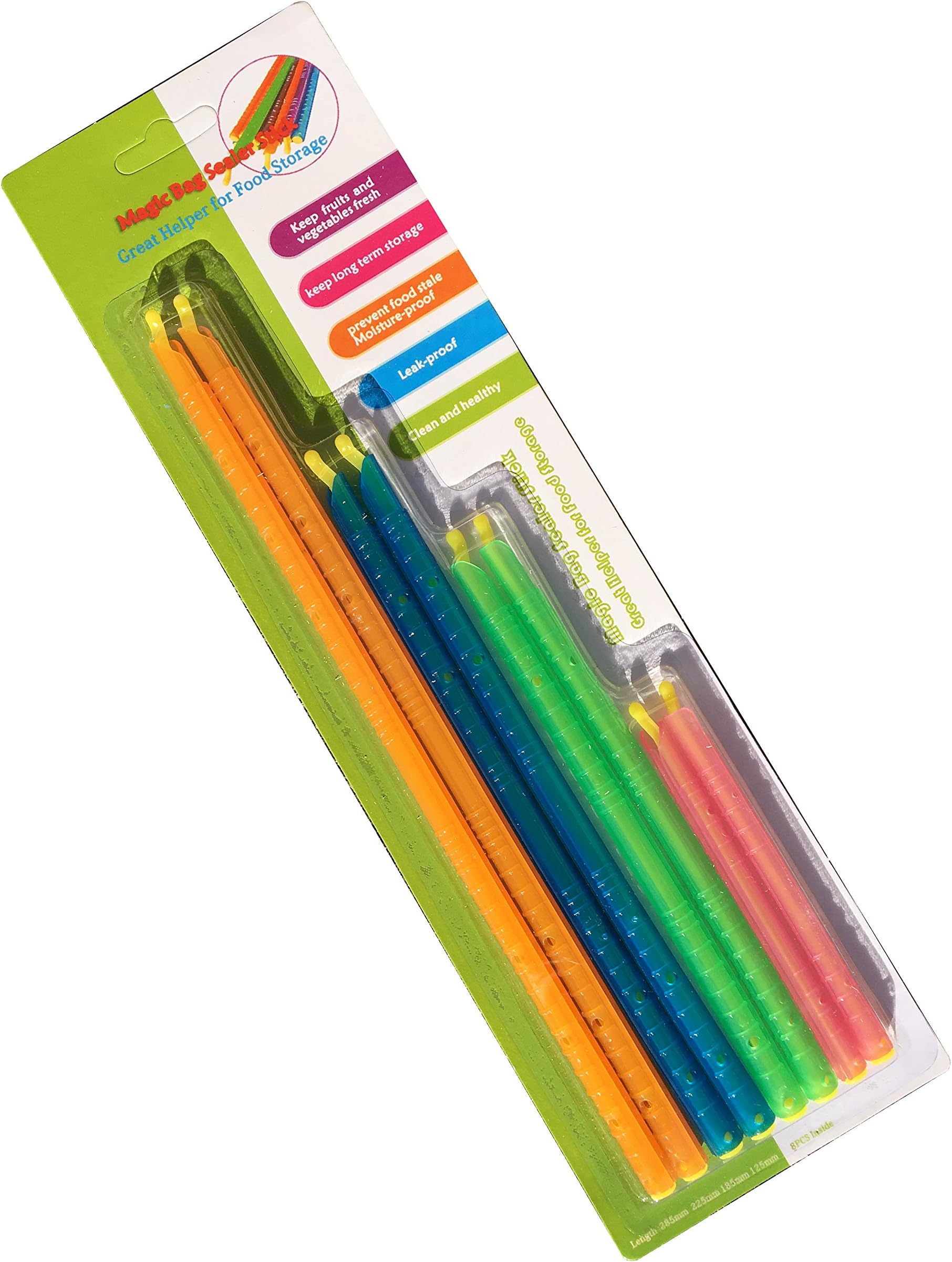 Magic Plastic Bag Sealer Clips Sticks – (8pcs.) – Keep Your Food Fresh With Air & Water-Tight Bag Seal. Prevent Stale Food & Freezer-Burn/Reusable/Great For Food Storage/Save Space/Great Gifts