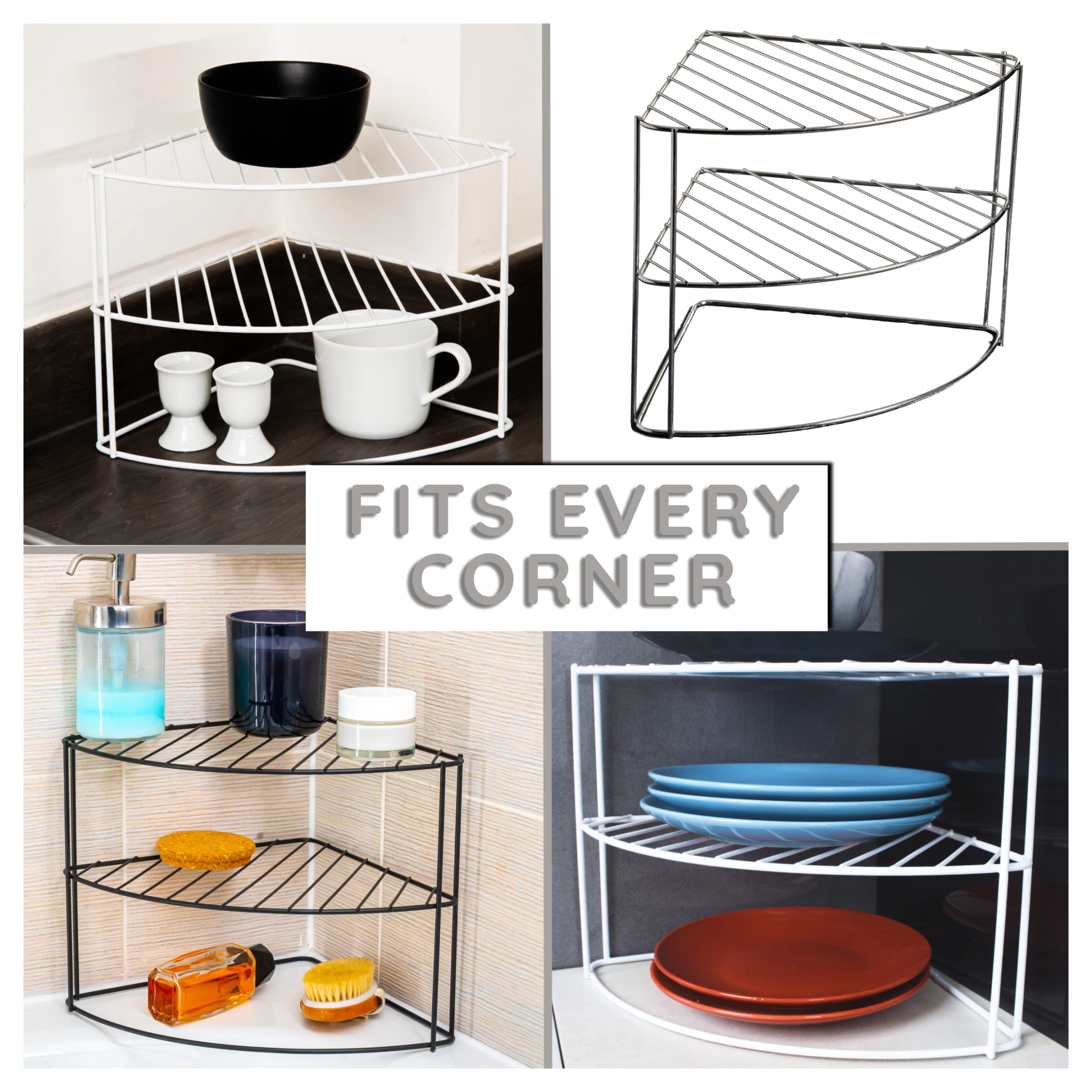 2 Organizer Angolari Per Cucina A 3 Ripiani - Per Piatti, Ciotole E Alimenti, Salvaspazio Per Armadi, Bianco - Foto 2