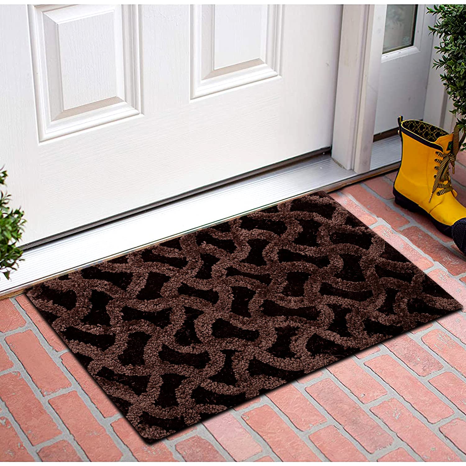 Kuber Industries Washable, Non Slip Velvet Doormat for Indoor (Dark Brown)