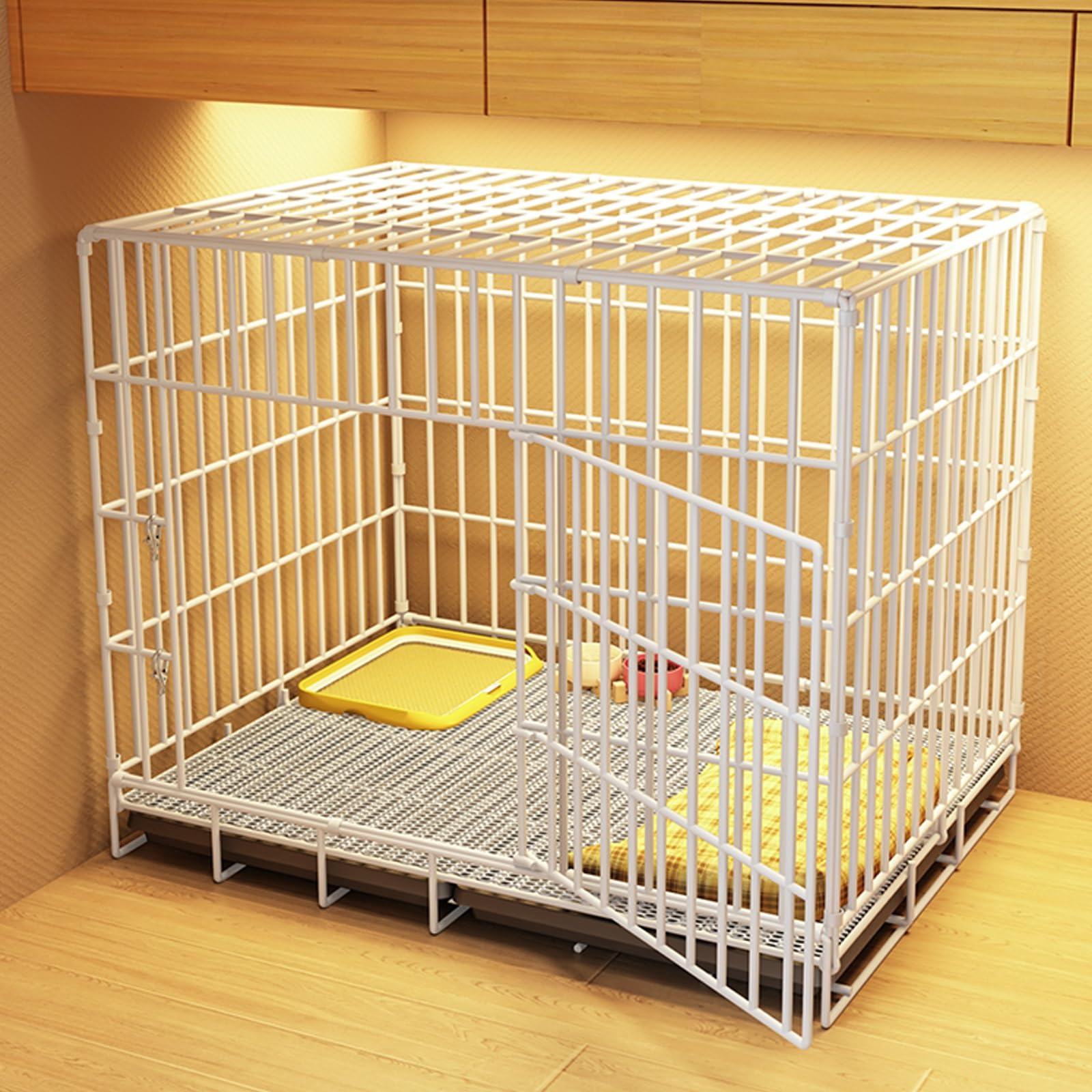 Cage Pliable Chien Caisse Pliante en Fil de Fer Epais pour Chiens de Petite et Moyenne Taille Facile à Installer, Bon Rangement Noir Blanc(White,83 * 61 * 69cm)