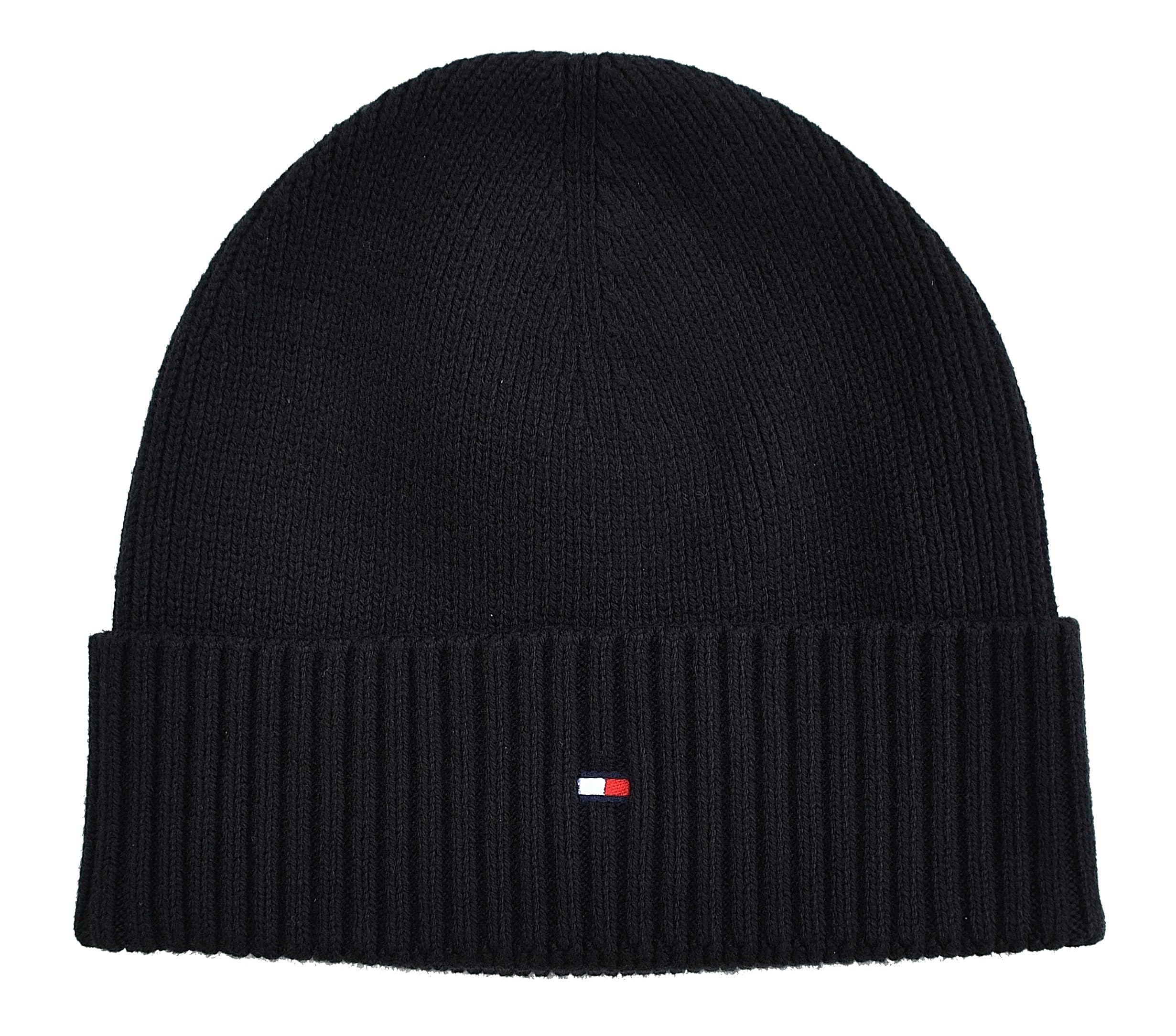 Tommy Hilfiger Unisex Black Knitted Cotton Cashmere Beanie Hat One Size