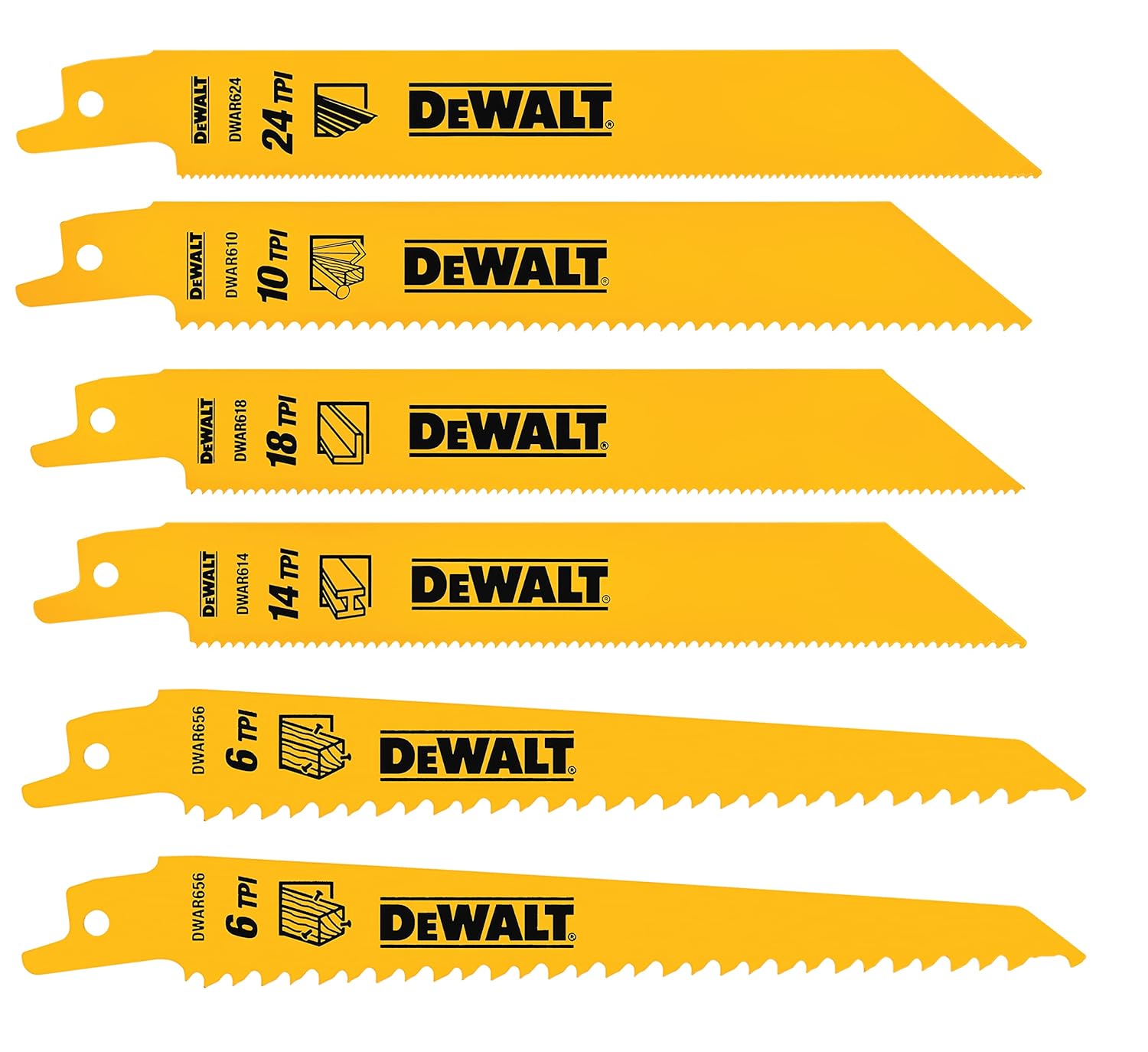 DEWALT DW4856 6pc Metal/Woodcutting Reciprocating Saw Blade Set