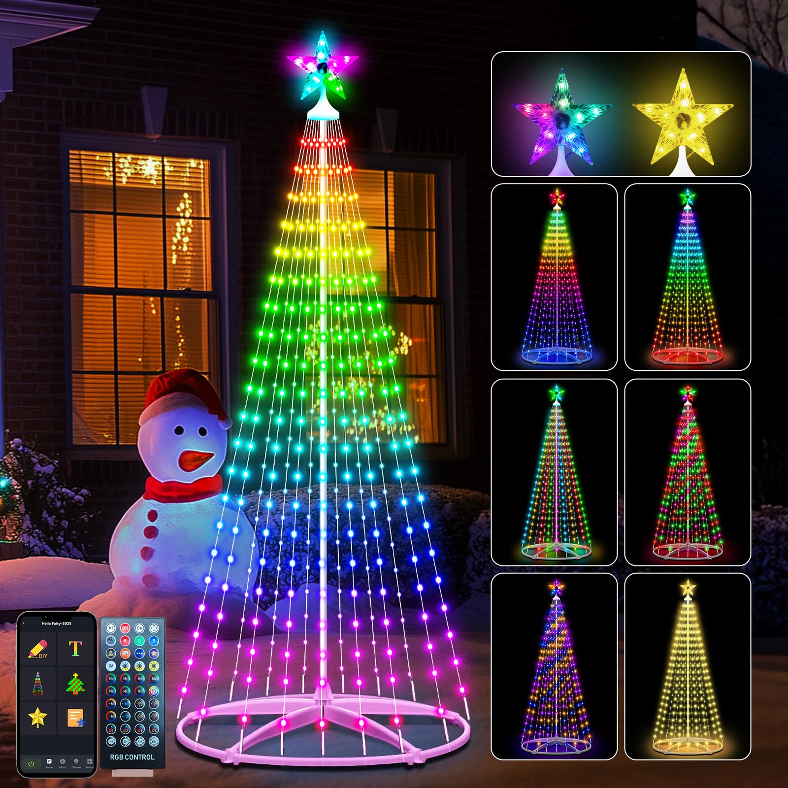 Smart RGB Christmas Cone Tree Lights Outdoor, 6ft/1.8m Remote/APP Control