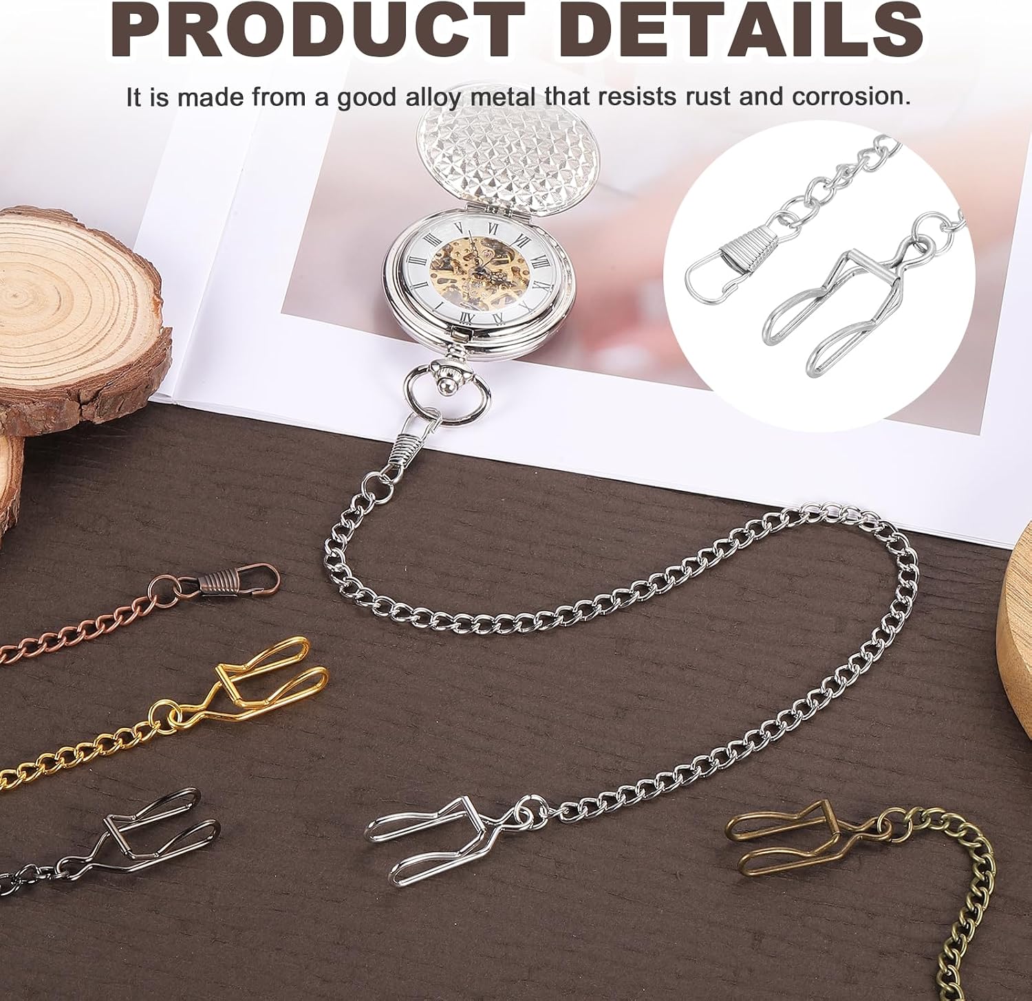 MECCANIXITY Pocket Watch Chain, Alloy Vintage Pocket Watch Chains with Lobster Clasps for Men Vests Suit Formal Cloth