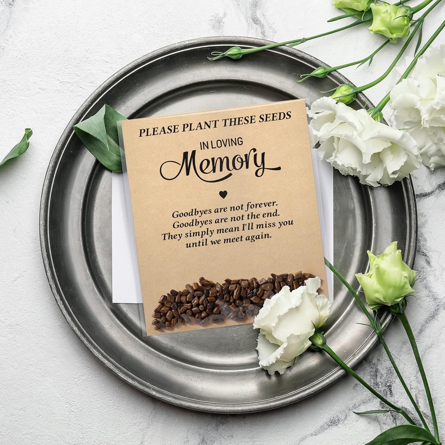 100 Sets Funeral Favors for Guests in Loving Memory - Memorial Cards, Seed Packets and Self Adhesive Bags for Loss of Loved One