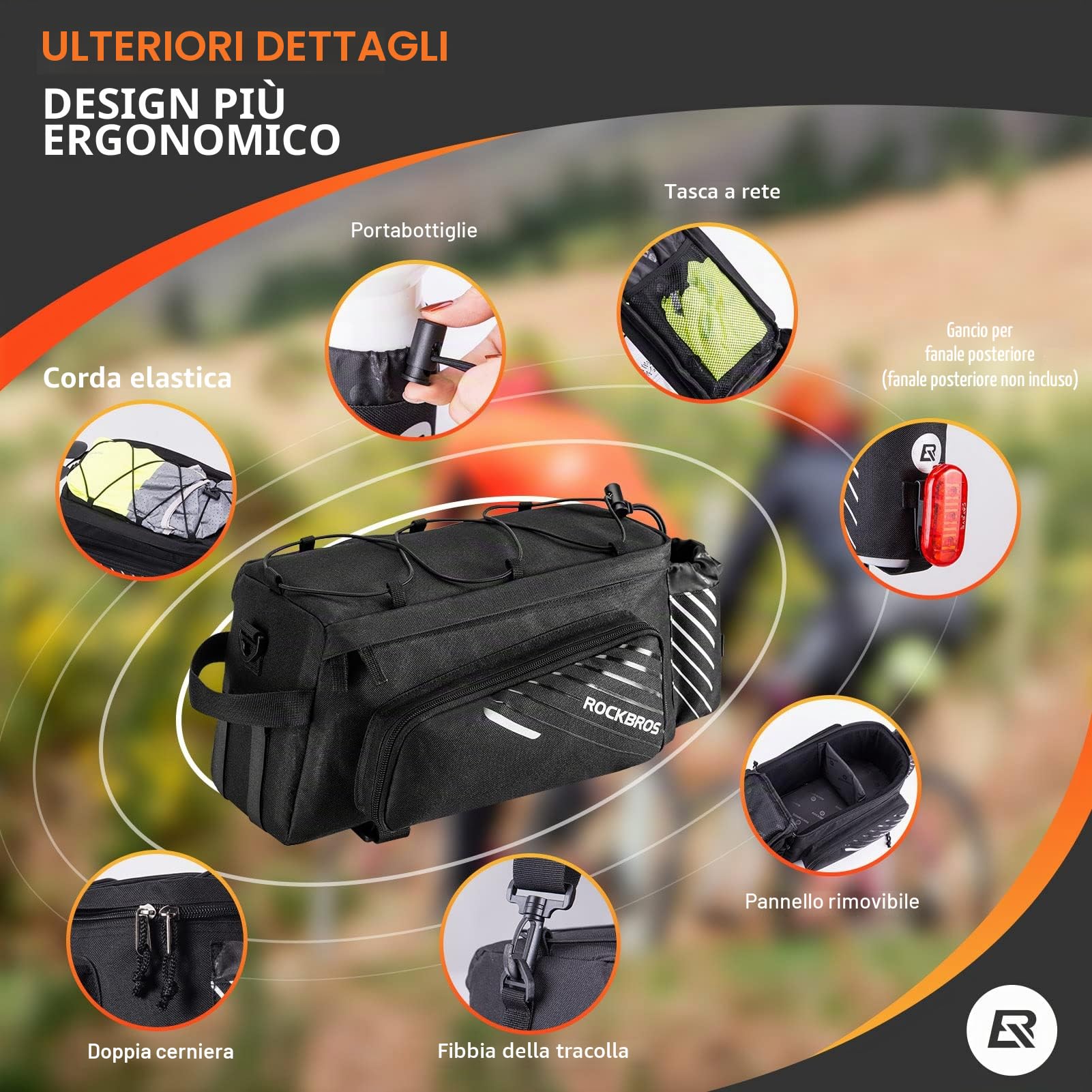 ROCKBROS Borsa Bici Posteriore, Portapacchi Laterali MTB - Bagagli per Bicicletta - Bauletti Multifunzionale, Grande Capacità Estensibile 9-12L per Ciclismo con Copertura Anti-Pioggia