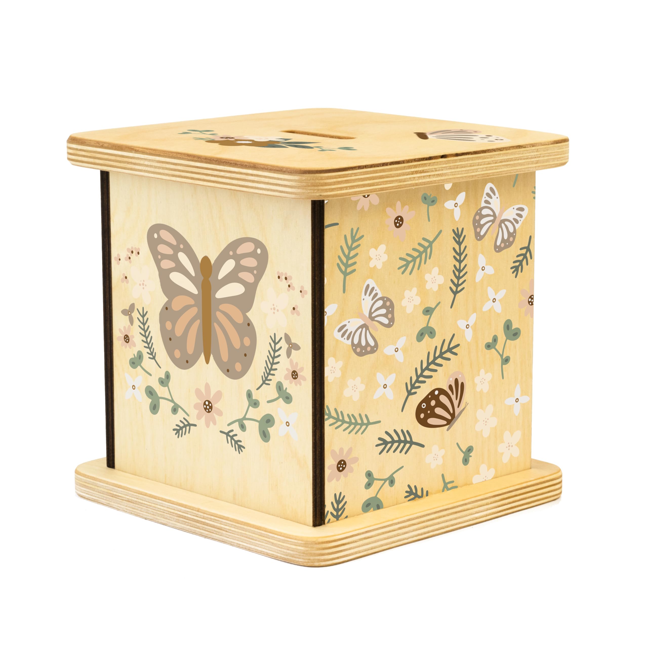 Wooden Piggy Bank for Kids and Adults, Gifts Handmade in USA by BloomOwl, Custom Coin Bank, Saving Banks for Kids, Gifts for Baby Boys and Girls (Butterfly)
