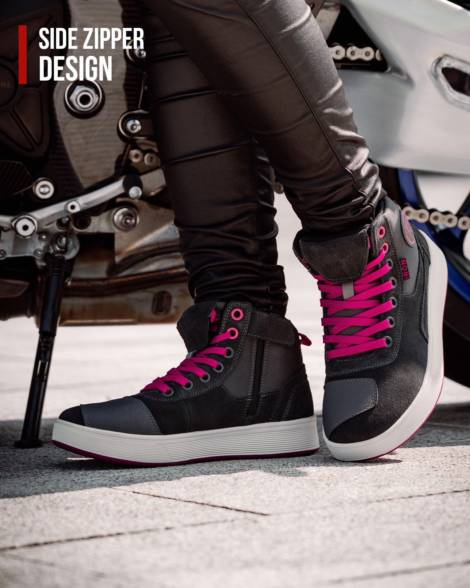 RIDEIRON Buty motocyklowe męskie damskie zgodne z CE buty motocyklowe, antypoślizgowe wzmocnione wodoodporne pogrubione podeszwy modne oddychające boczne zamki błyskawiczne, wsparcie kostki i