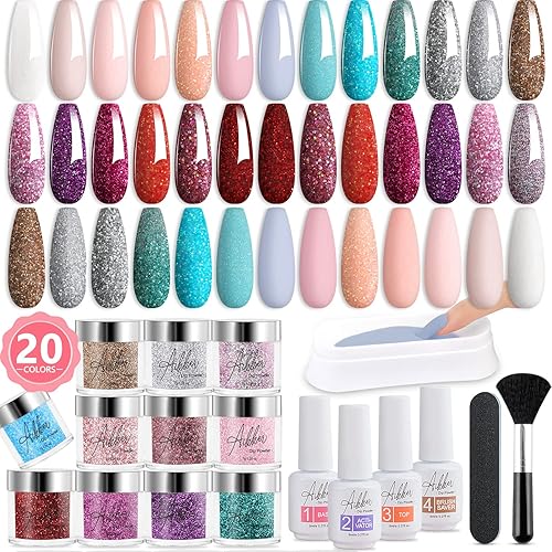 Aikker Kit de 27 piezas de polvo de inmersión de color galaxia para principiantes con todo activador de base, capa superior, bandeja de reciclaje,
