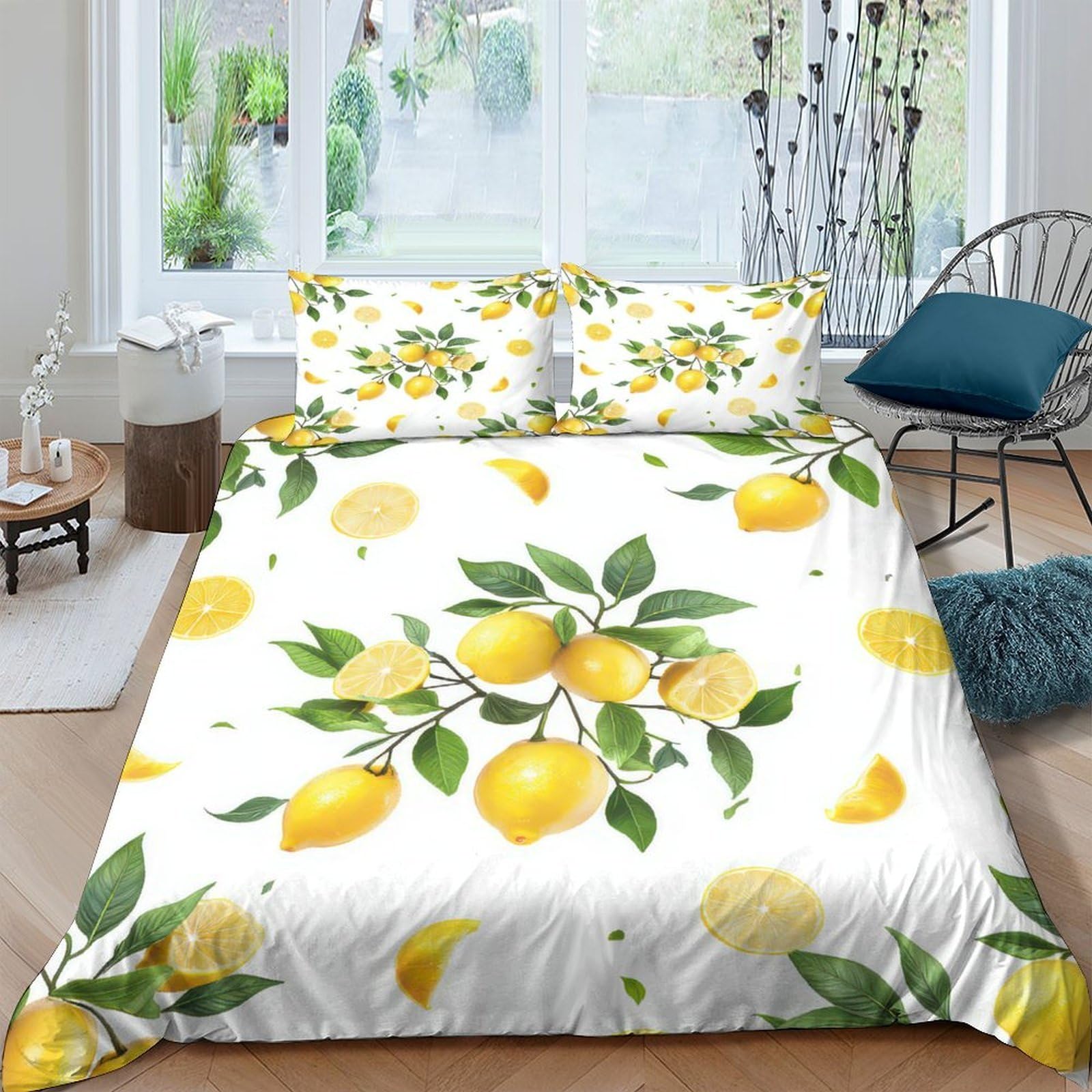 Ctjqhvkz Style-2 3D Printed Lemon Botanical Fitted Sheet Microfiber Soft Yellow Citrus Bed Cover For Bedroom Guest Room Dorm Easy Care Single（135X200cm）