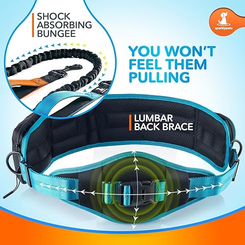 Miniatura 3 de SparklyPets Correa Doble Elástica de Cintura para 2 Perros con Soporte Trasero – Correa Doble para Perros para Razas Medianas/Grandes – Riñonera Azul