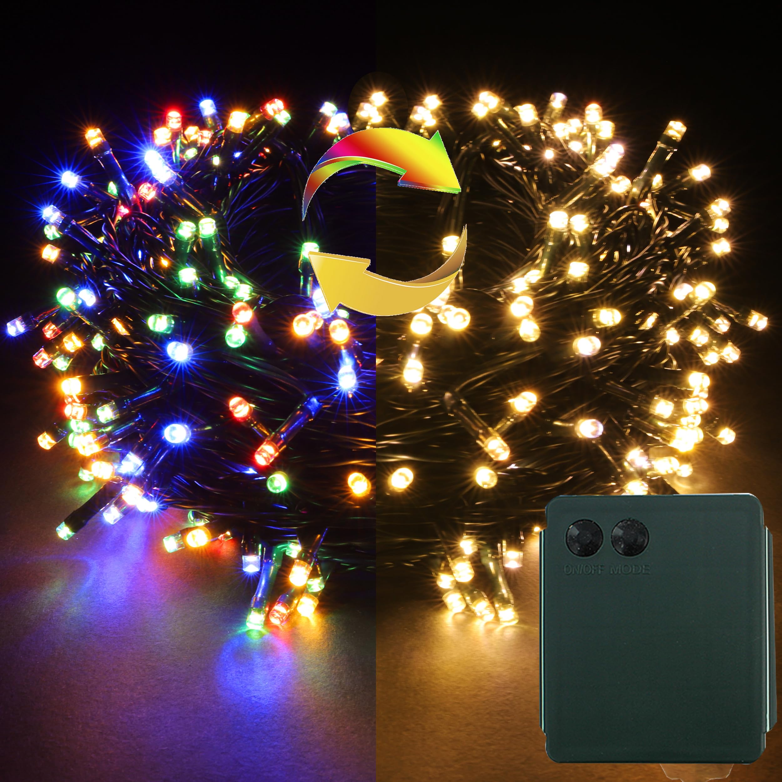 YOSION LED Battery Power Operated Dark Green Cable String Fairy Lights Christmas Xmas Garden Party Wedding Decoration (Multi Color + Warm, 100 LEDs)