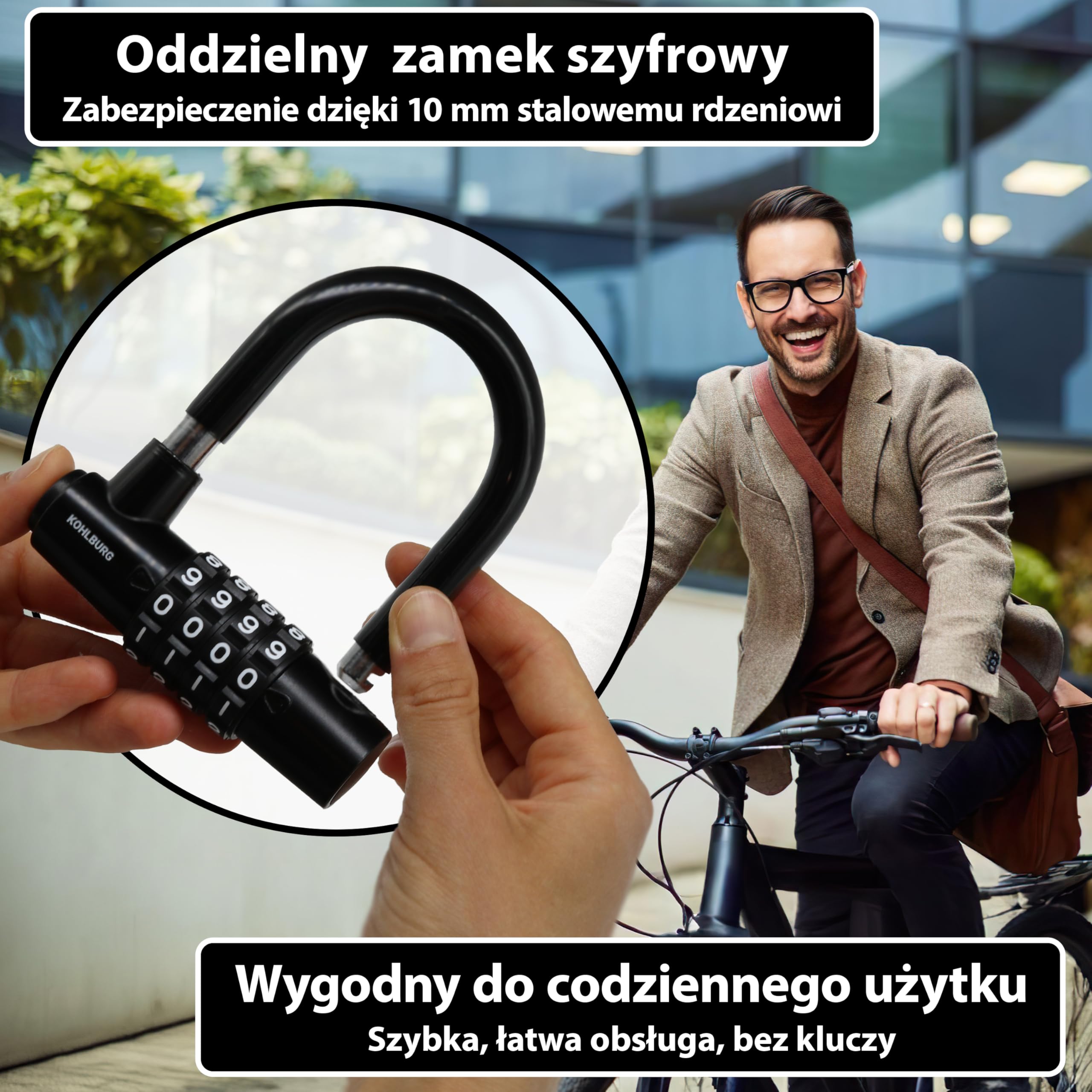KOHLBURG zamek szyfrowy 200 cm | Linka stalowa z kodem do roweru 2 metry, kabel mebli ogrodowych i sprzętu 2 m