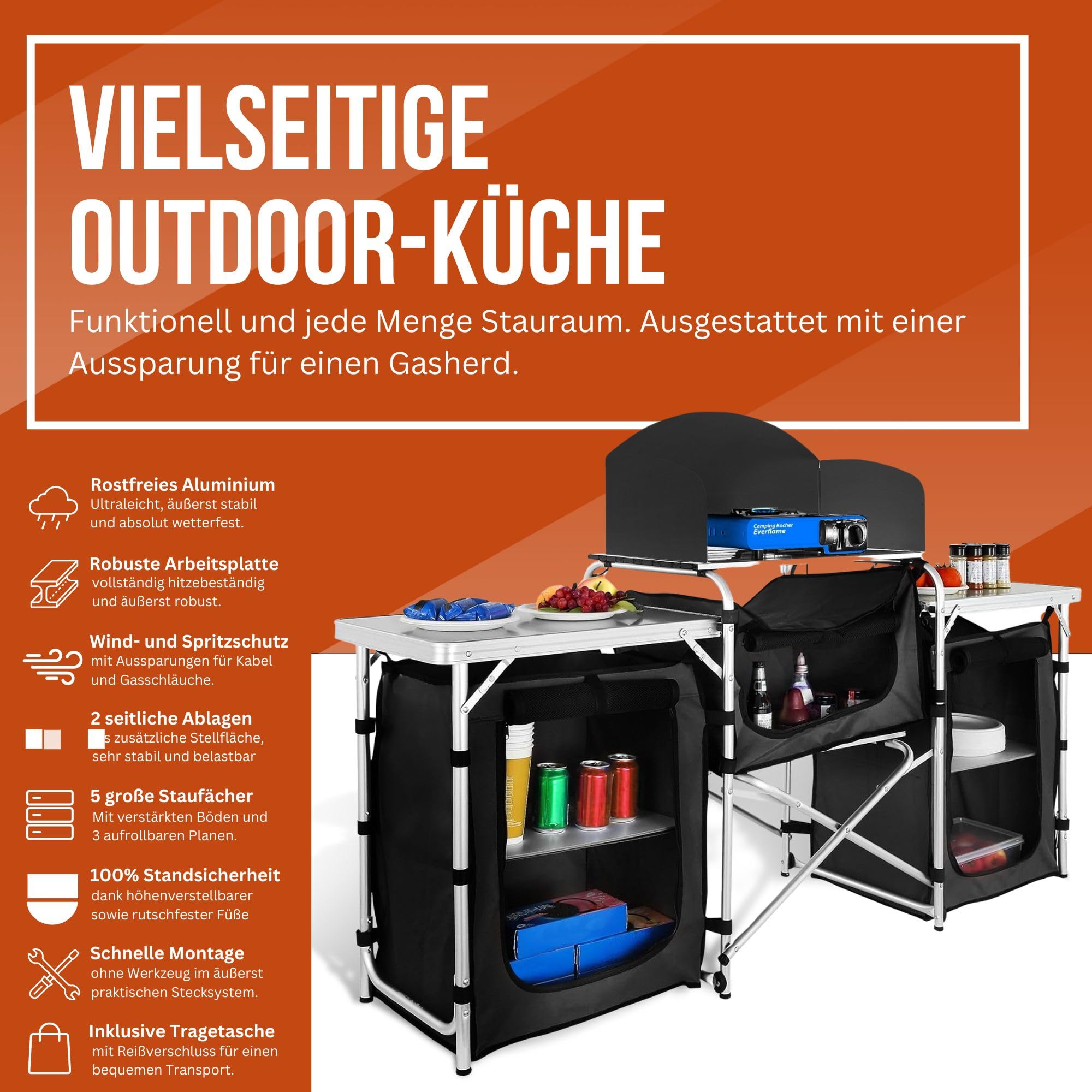 Campingküche Küche inklusive Gaskocher, 4 Gaskartuschen & Töpfen/Camping Outdoor Vorzelt Campingmöbel Campingschrank