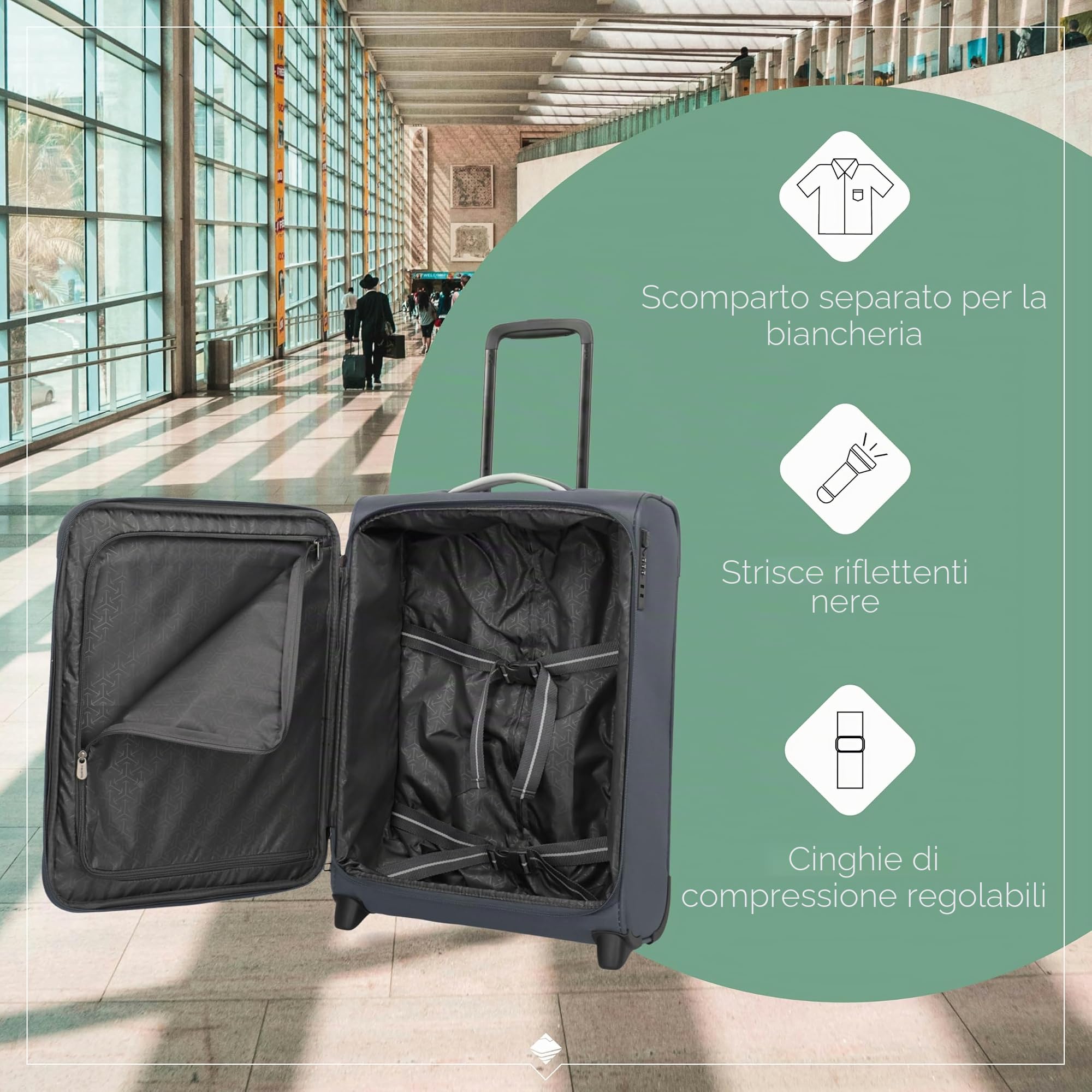 travelite valigia a mano con 2 rotelle per Condor + Ryanair, serratura a combinazione integrata, trolley superleggero con funzione di aggancio, 55x40x20 cm, 41 l, 1,7 kg