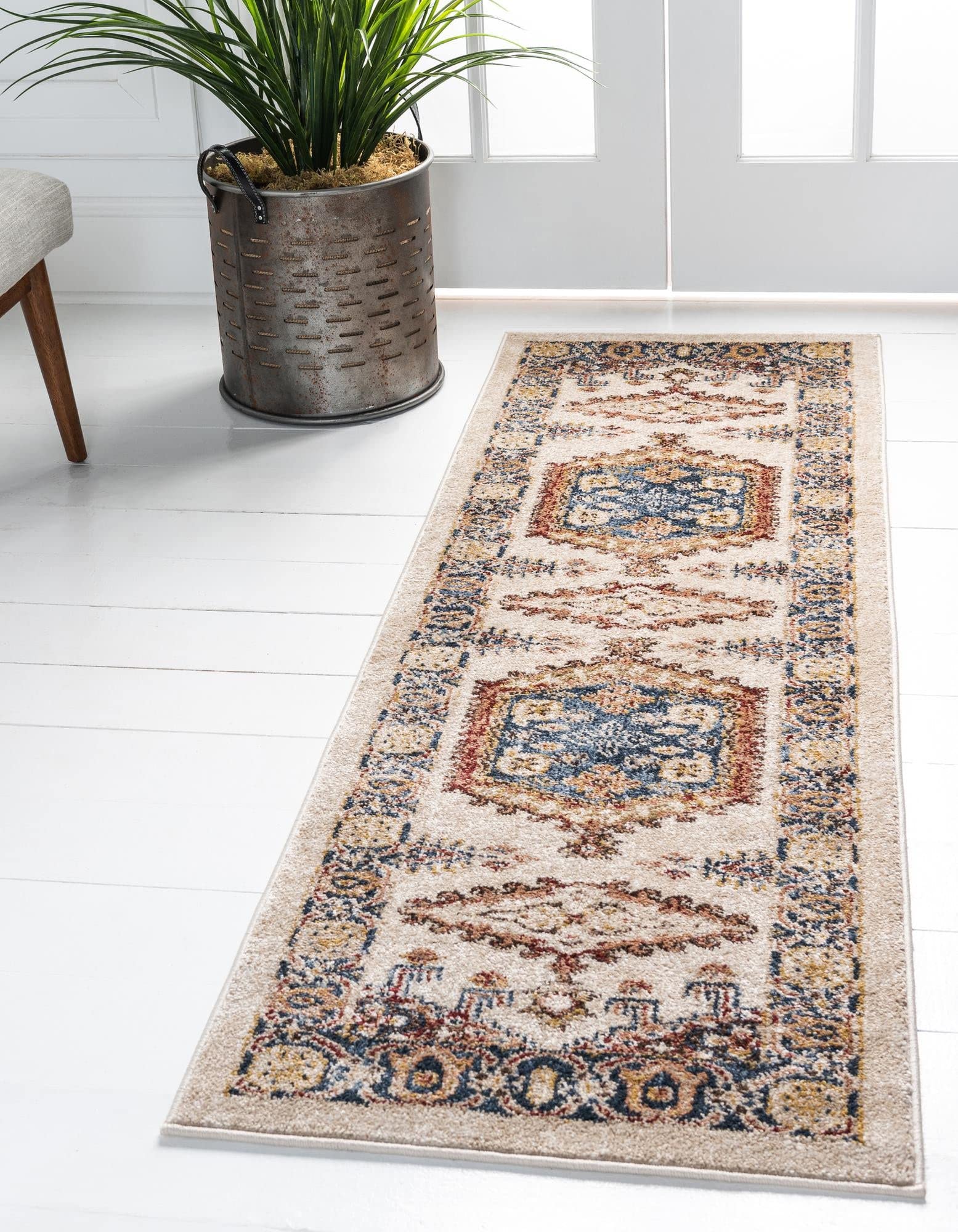 Rugs.com Eden Collection Rug – 10 Ft Runner Cream Medium Rug Perfect for Hallways, Entryways