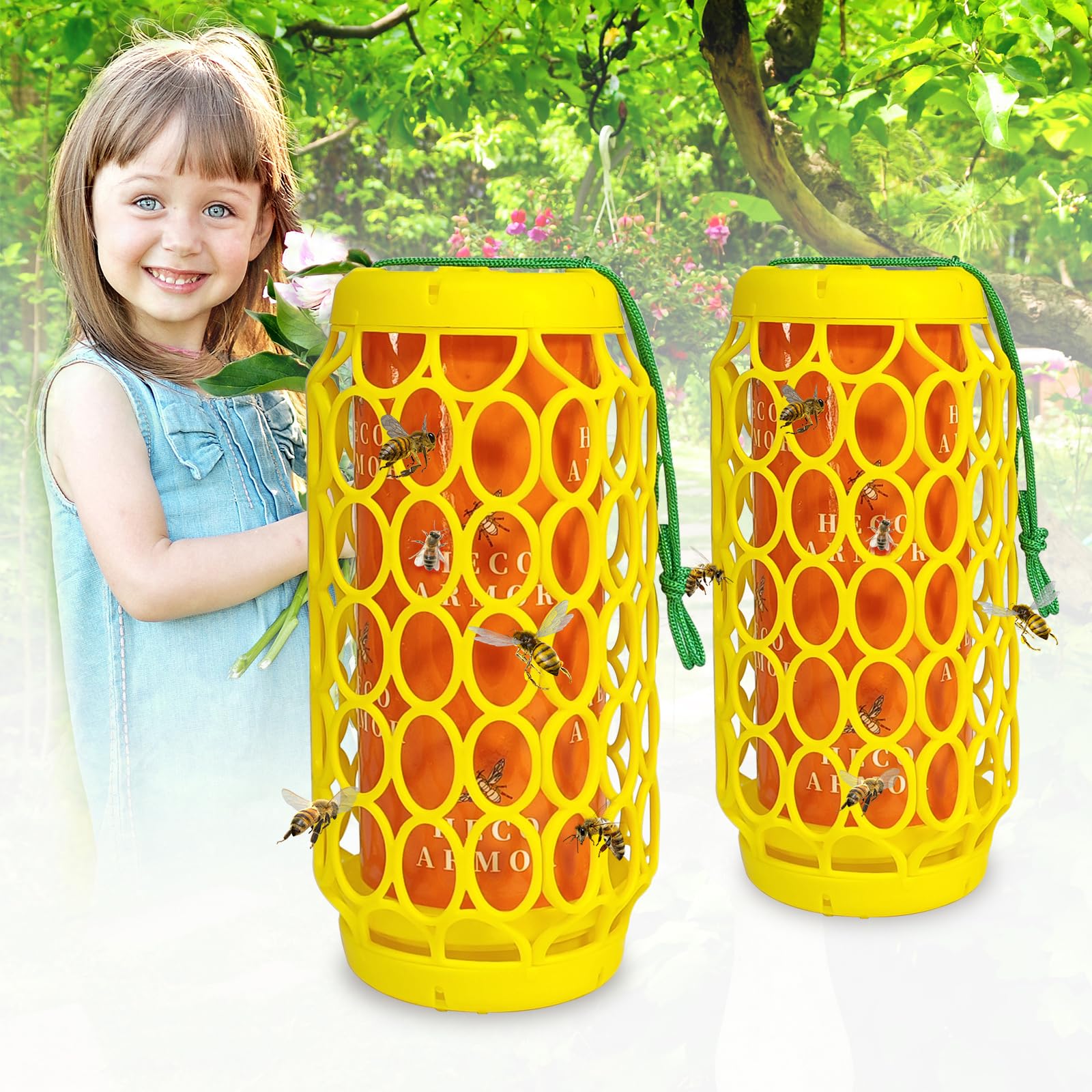 Lot de 2 pièges à guêpes d'extérieur à suspendre, pièges à guêpes pour terrasse avec plateau à miel, piège à abeilles, piège à abeilles, piège à insectes collant pour l'extérieur
