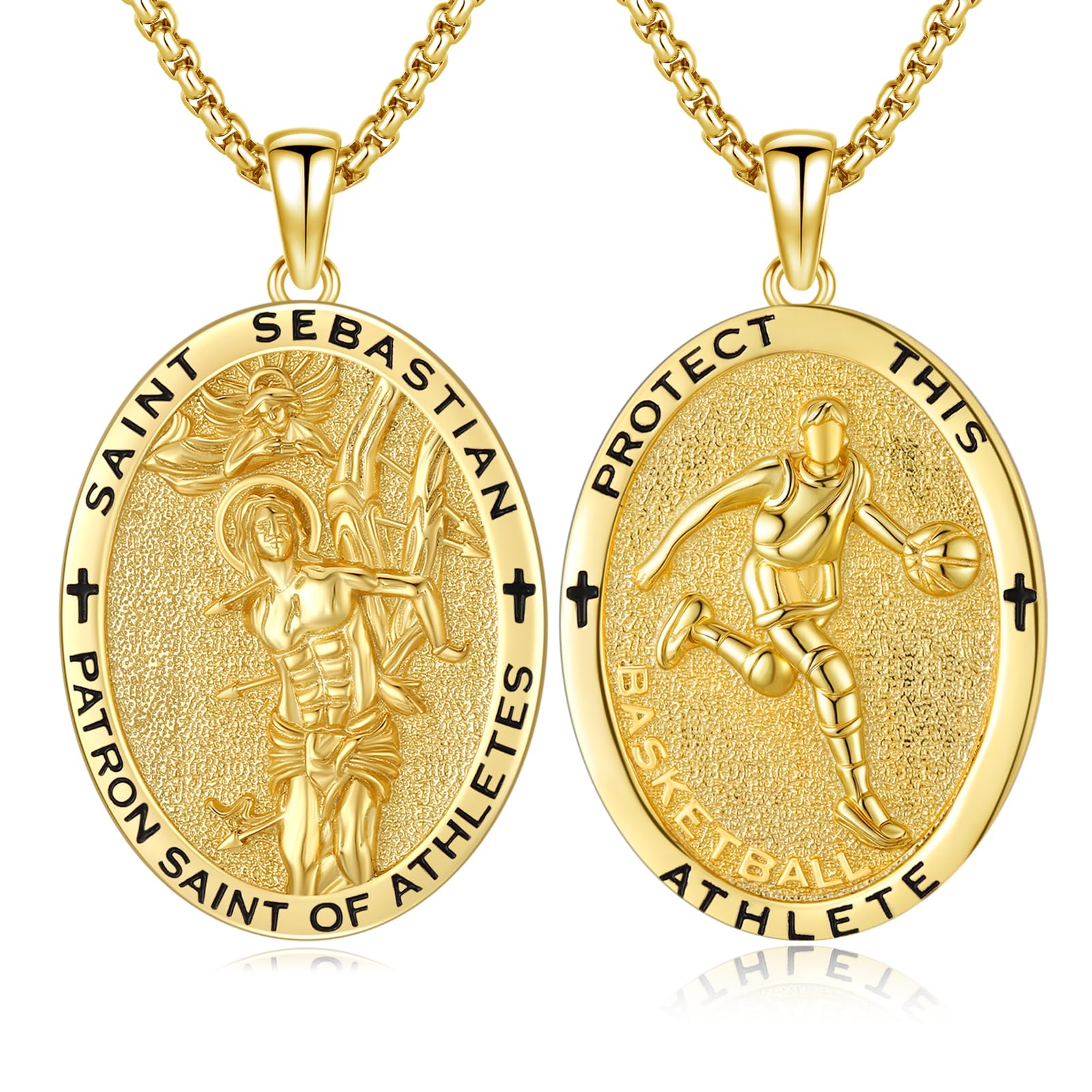 Silver/14K Gold Patron Saint Medal Amulet Necklace for Men Women