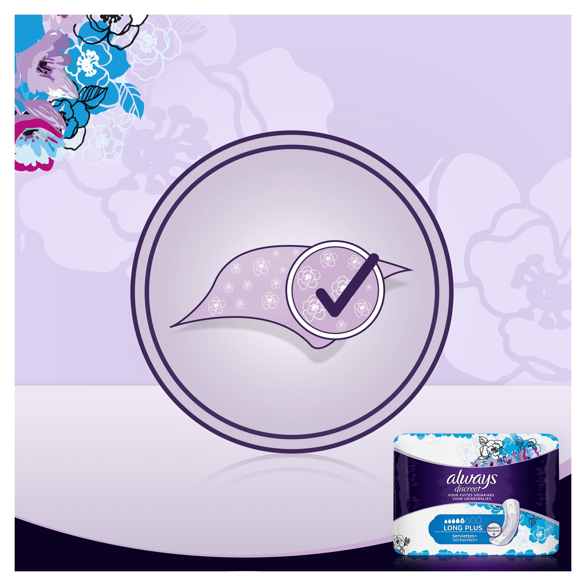 Always Discreet. Compresas largas plus para adultos (incontinencia urinaria), Pack de 2 x 8 unidades