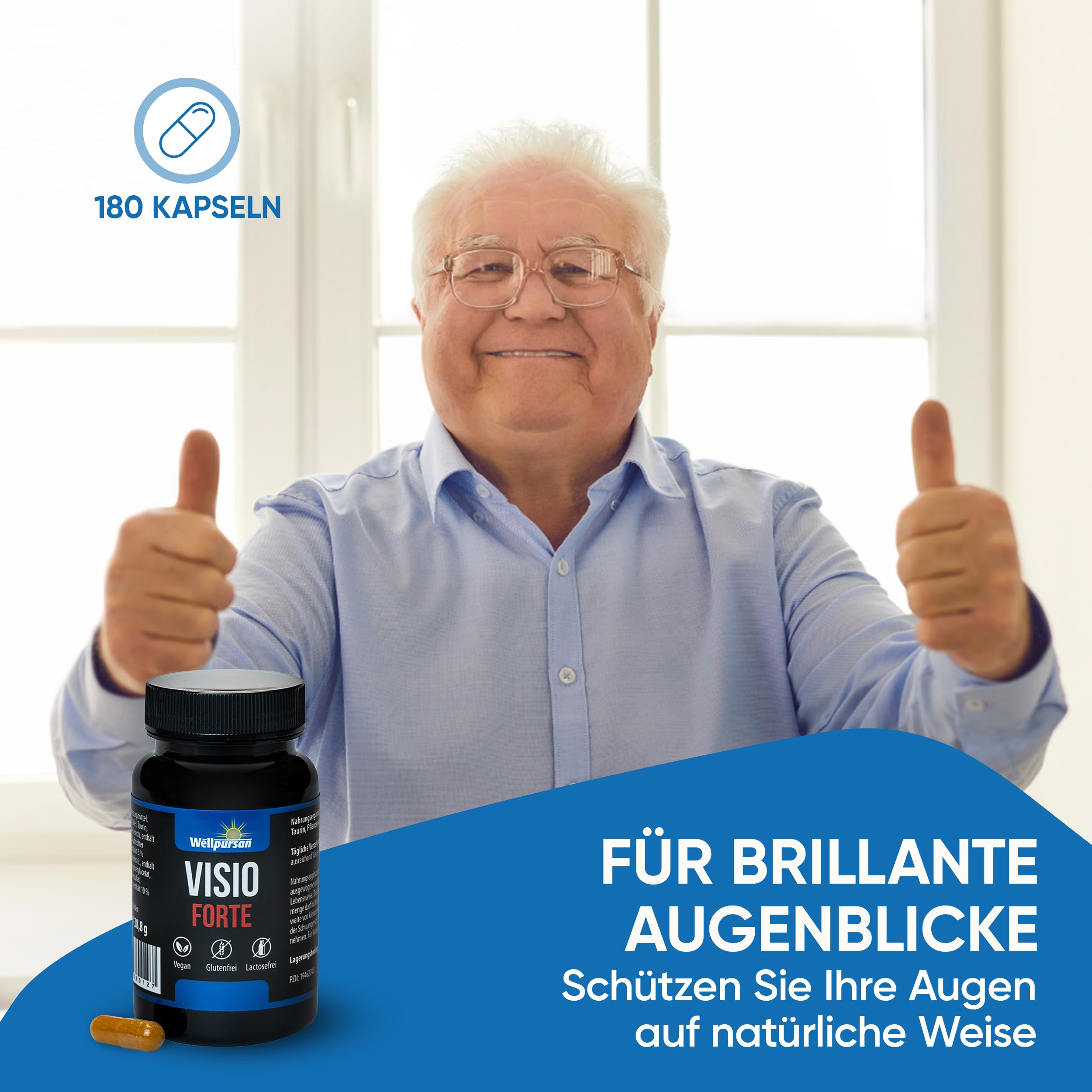 Wellpursan Visio forte (3 x 60 Kapseln) – Hochdosierte Augenvitamine & Augen Kapseln für verbesserte Sehkraft und Augengesundheit – Ideal für 50+ – Augenvital & Augenwohl