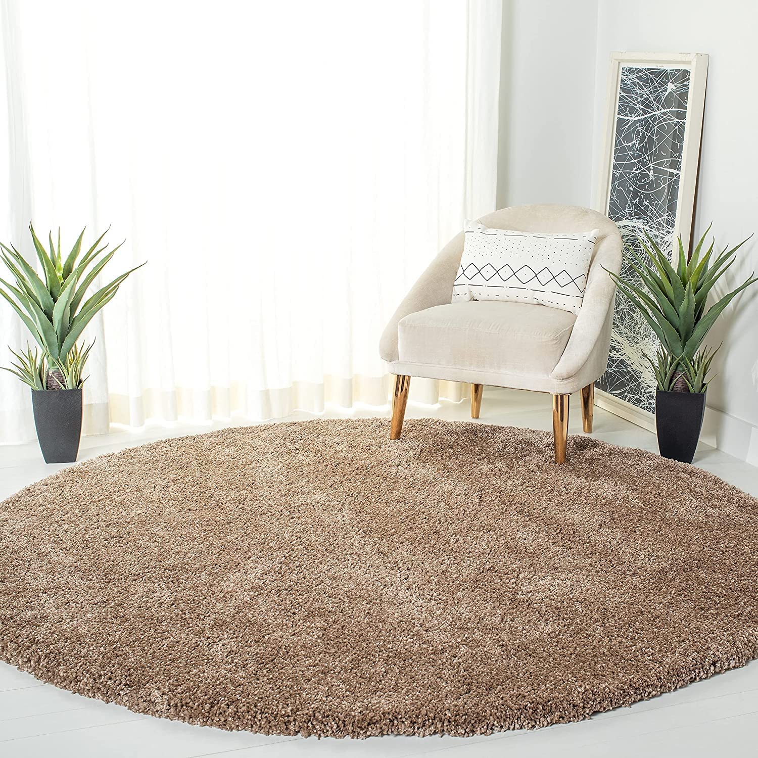 Stylish Threads Modern Quality Anti Slip Round Carpet Fluffy Rug Runner|Mats for Bedroom|Dinning Hall|Living Room|Temple|Hotel|Office || :- Baige, 3 x 3 Feet Round