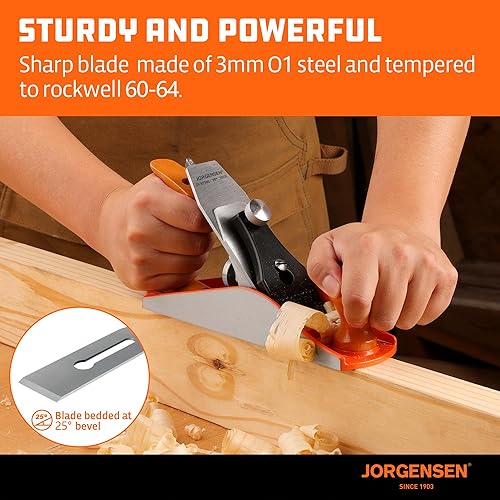 Miniatura 3 de JORGENSEN Cepillo de madera No.4 de 10 pulgadas, cepillo manual para carpintería, cepillo alisador profesional para recortar, manualidades - cepillo