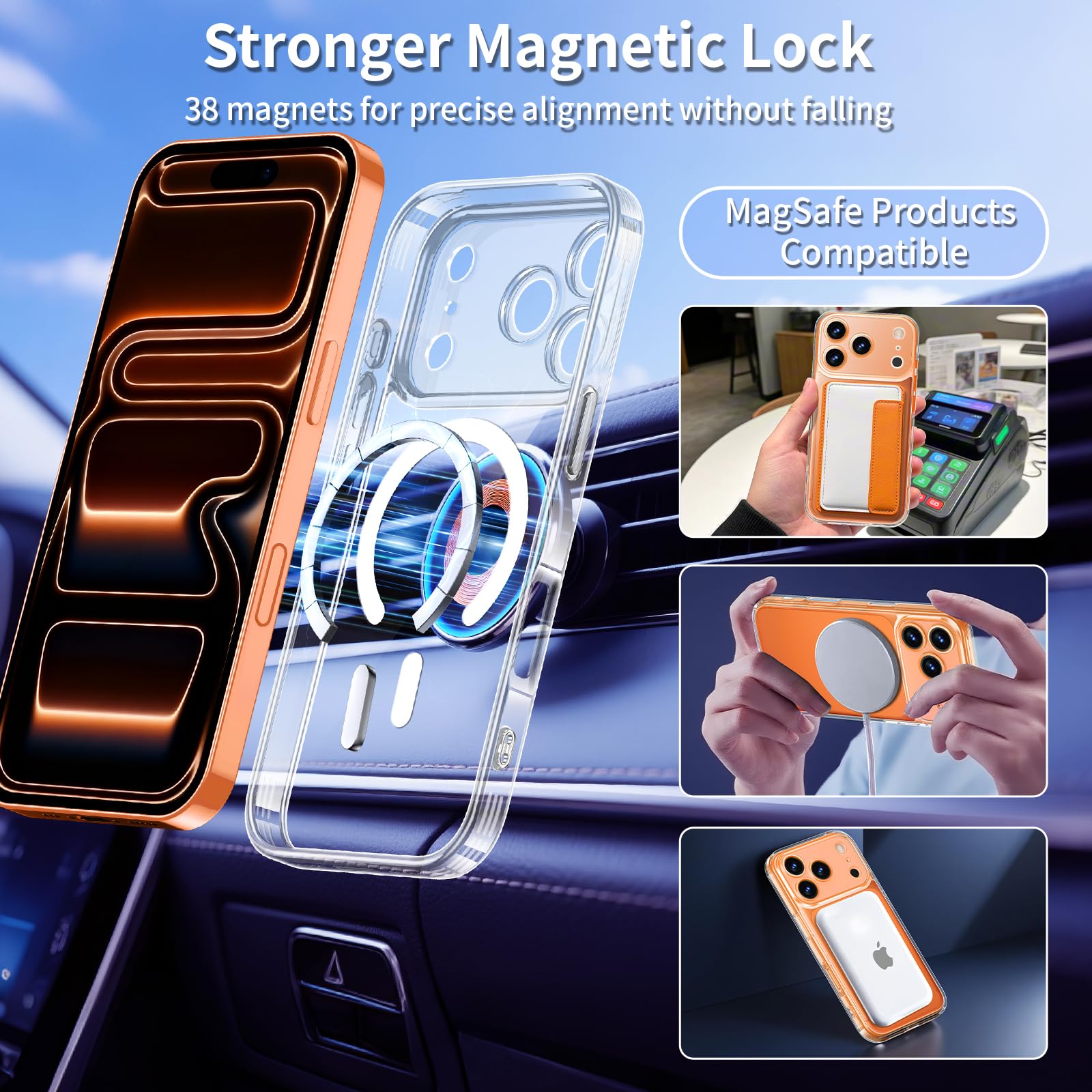 Yohii 3 in 1 Magnetica Cover per iPhone 17 Pro con 2 Pezzi Vetro Temperato [Protezione Fotocamera] Compatibile con Mag-Safe, Custodia Antiurto di Livello Militare, Trasparente