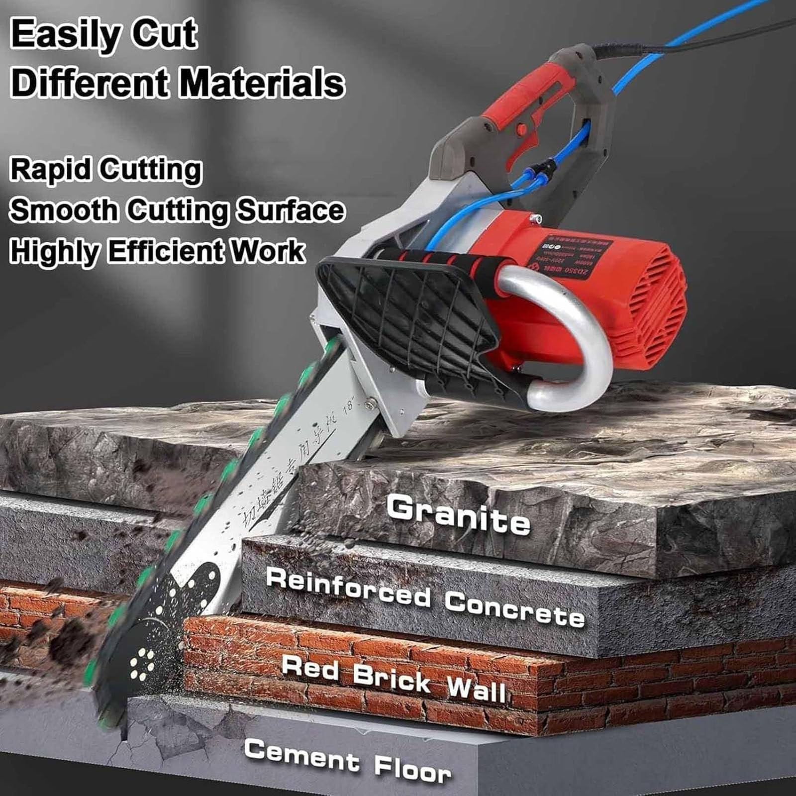 Tronçonneuse électrique pour Béton, Tronçonneuse Murale Portative, Tronçonneuse Murale Diamantée avec Système Anti-Poussière Alimenté par Eau Cuttingdepth350mm
