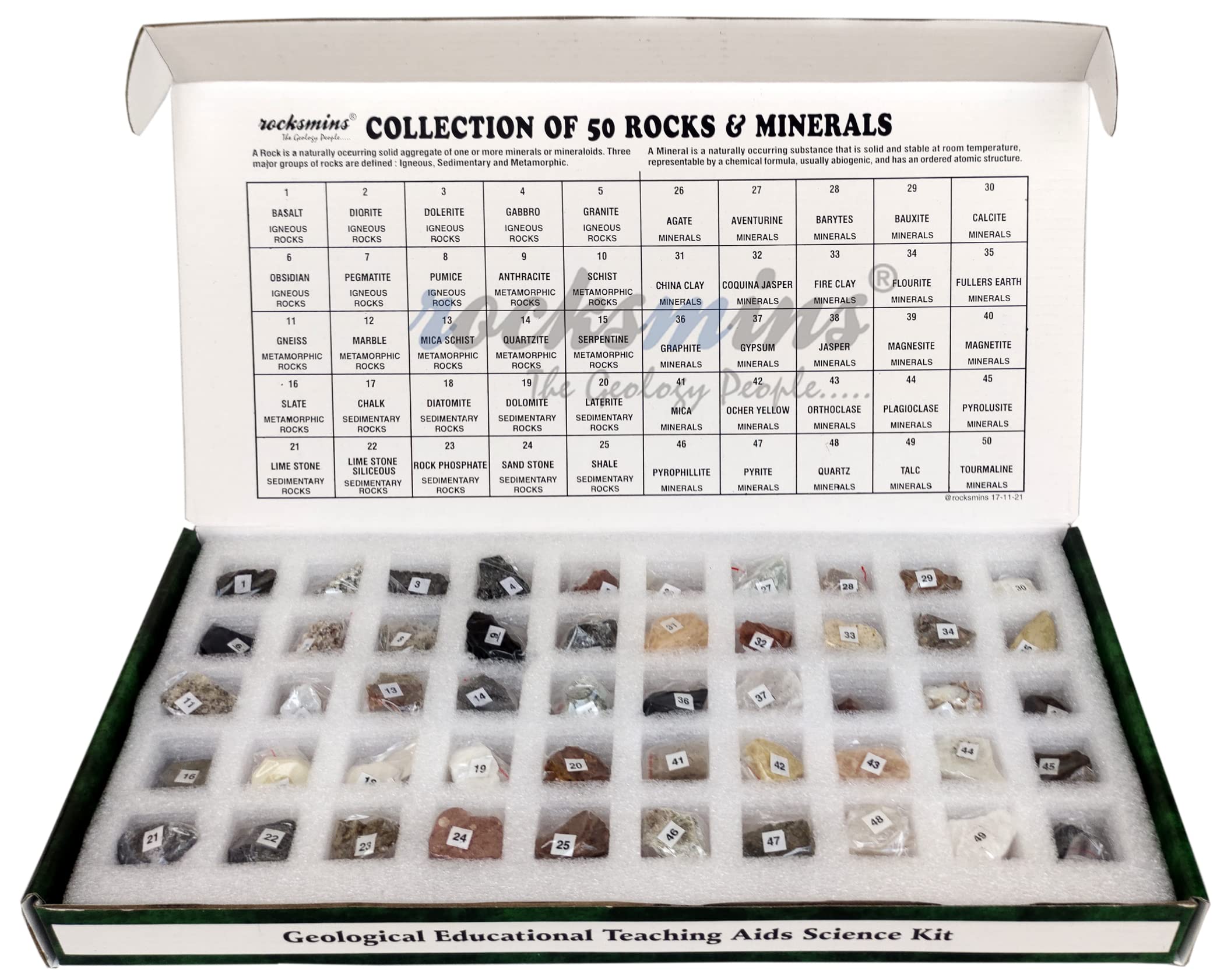 Rocksmins Set of 50 Handpicked Natural Rocks & Minerals (25 Rocks+25 Minerals) Specimens in a Storage Tray in a Beautiful Colour Box Rock Mineral samples for geology Earth Science Classroom Collection (B08T8CD9D9) Amazon Price History, Amazon Price Tracker
