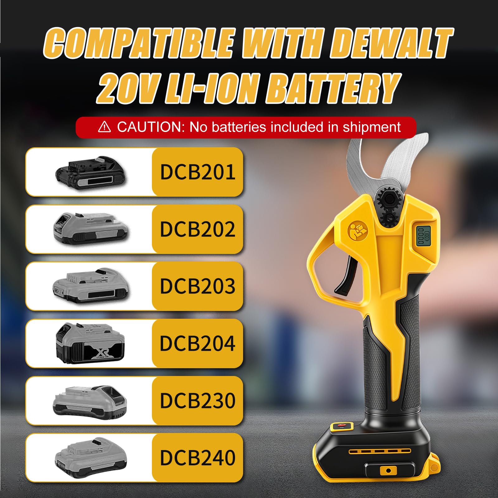 Sécateur à batterie Roadtime, compatible avec Dewalt 20V, sécateur sans balais à 2 vitesses, affichage numérique, diamètre de coupe 30 mm, lames de rechange et boîte en plastique