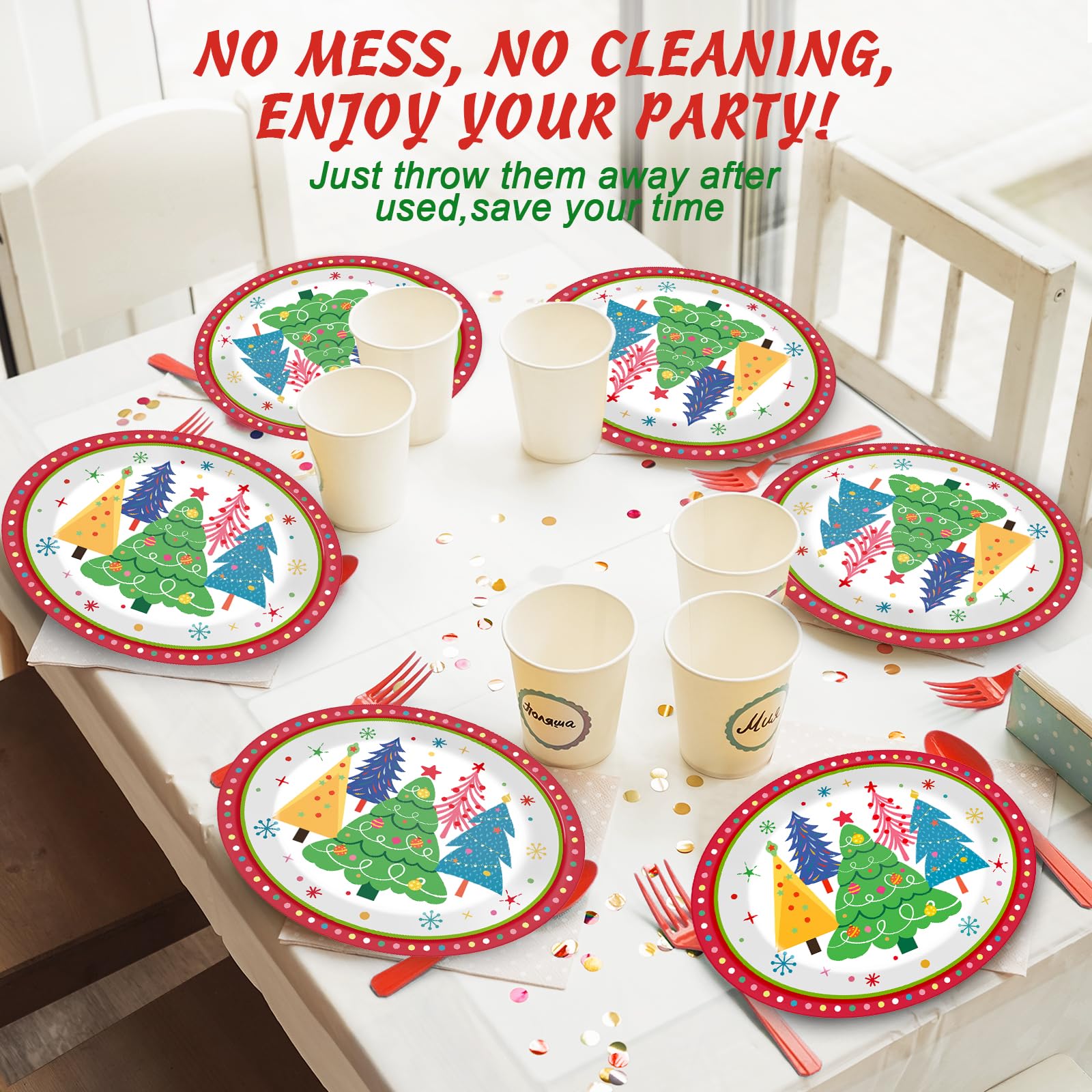 50 platos de papel ovalados coloridos para árbol de Navidad, grandes, desechables, 11icnh, con borde rojo, bandeja de platos resistente para Navidad, vacaciones, cena, fiesta de cumpleaños,
